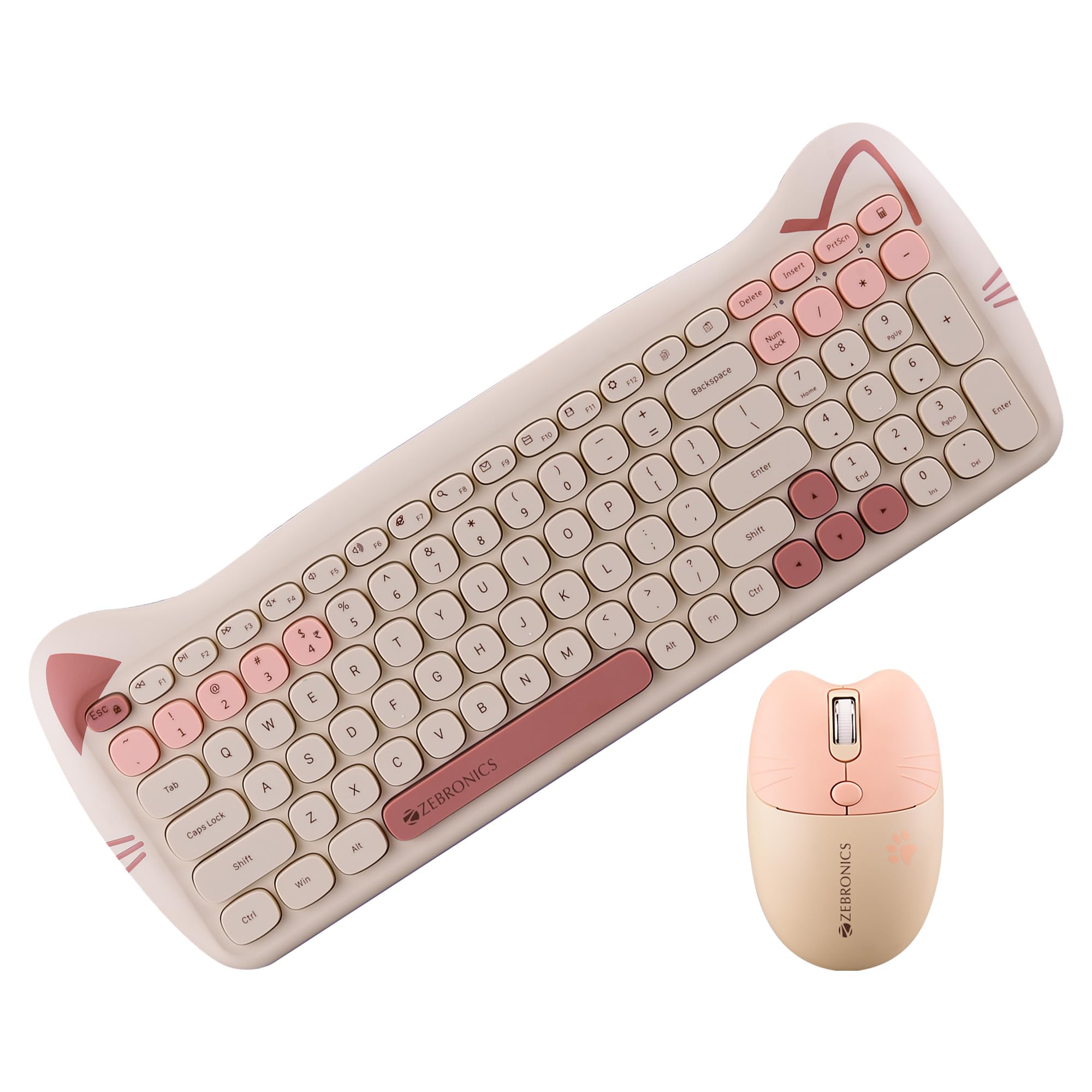 ZEBRONICSNewly launched Companion 303 2.4GHz CAT Design Wireless Keyboard & Mouse Combo with 800/1400/1600 DPI, 13 Multimedia Keys, UV Coated keycaps, Rated for 8 Million Cycles (Yellow)