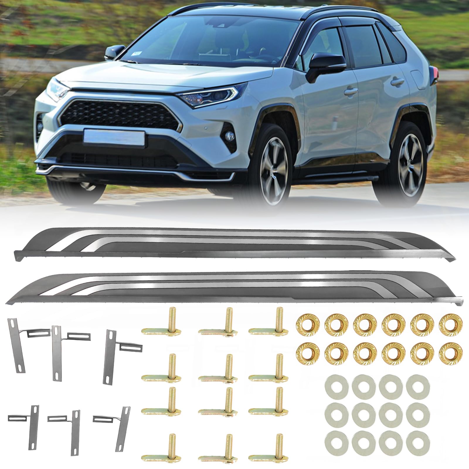 Photo 1 of 2 PCS Running Boards Fit for 2019-2025 Toyota RAV4 Aluminum Side Steps Nerf Bars with Bracket Accessories