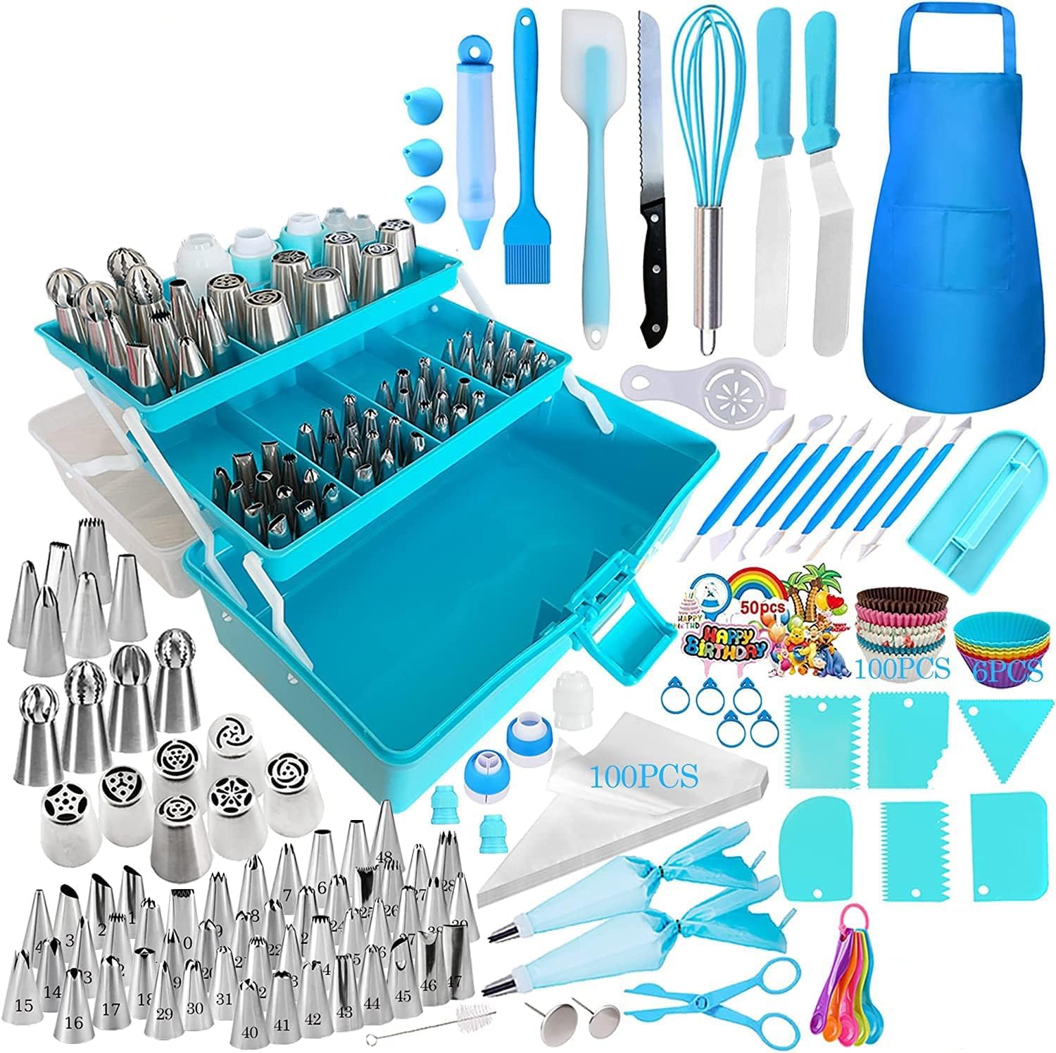 368 Pcs Cake Decorating Kit with 3-Layer Storage Box, 65 Piping Tips, Icing Bags, Russian Tips, Cake Tools Set for Cupcakes, Birthday, Baking and Frosting Accessories