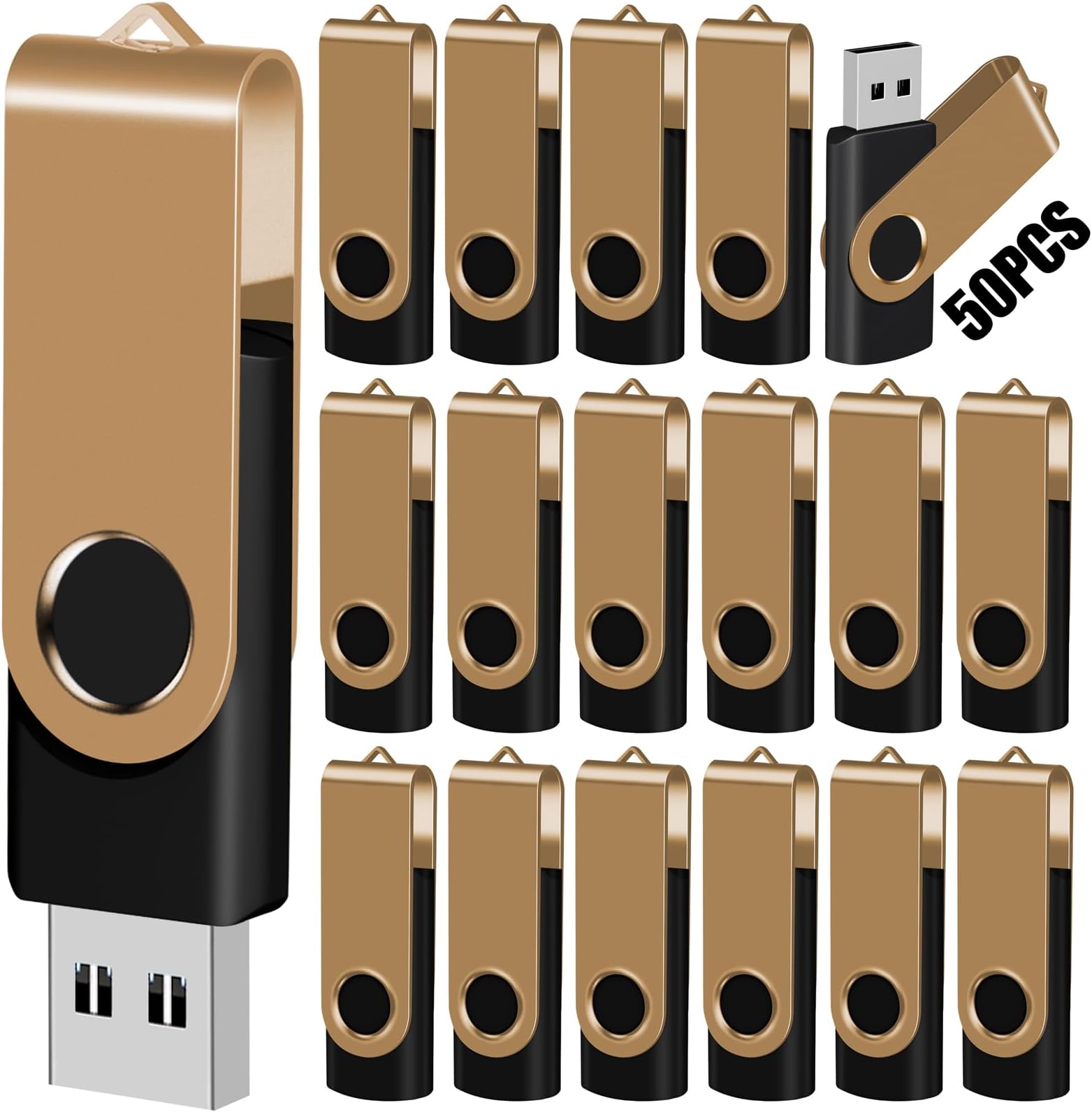 EASTBULL 4GB USB Flash Drive Bulk Thumb Drives 50 Pack with Lanyards USB 2.0 4GB Memory Sticks Zip Drive Pen Drive for Storage and Backup Gold 50PCS