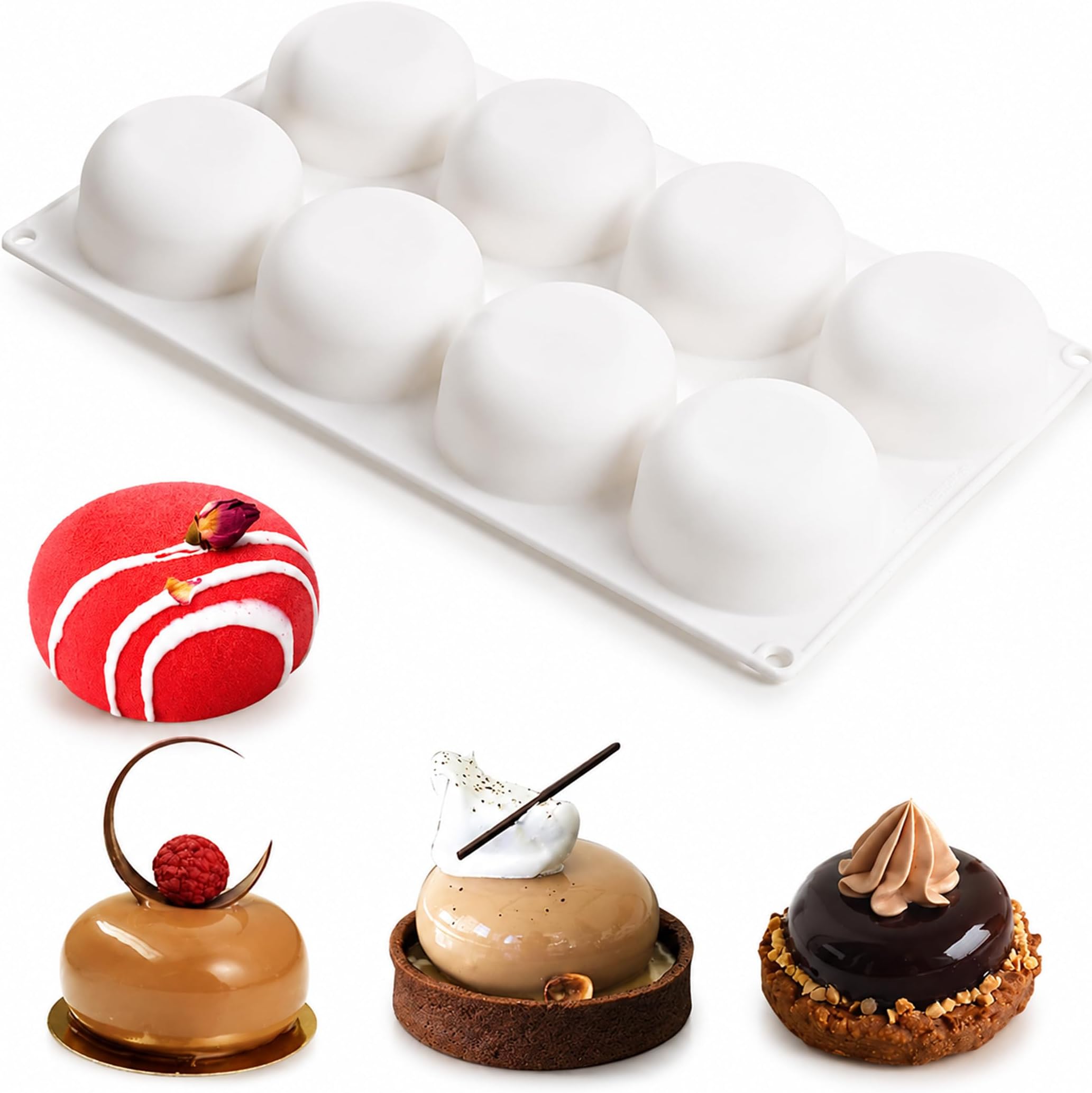 OCPO Kitchen Stone Round Silicone Mold for Baking Mousse Cake, 8 Cavities | Non-Stick and Easy Release Silicone baking mold for Dessert, Chocolate, Brownies, Jelly, Ice Cream and Cake Decoration Mold