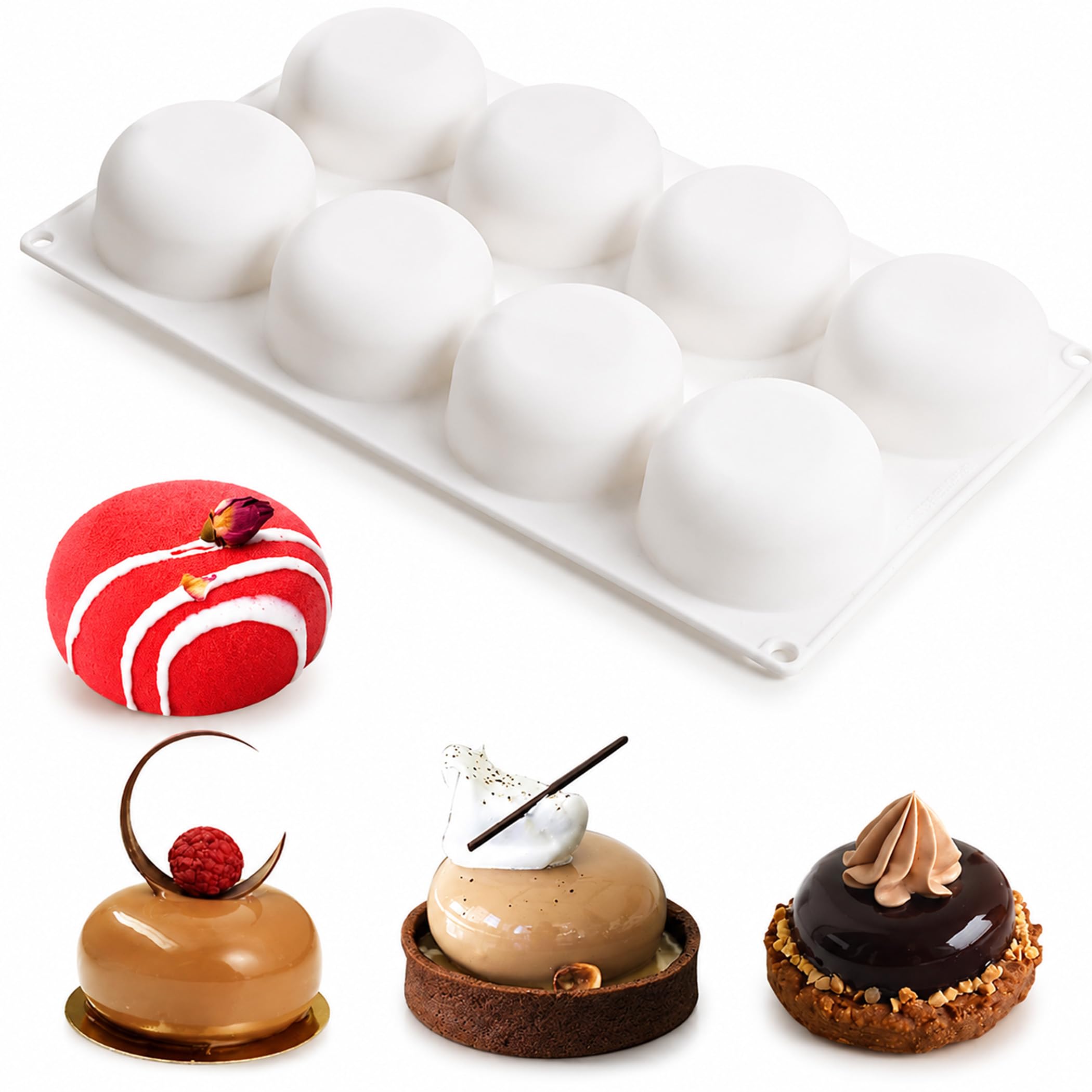 OCPO Kitchen Stone Round Silicone Mold for Baking Mousse Cake, 8 Cavities