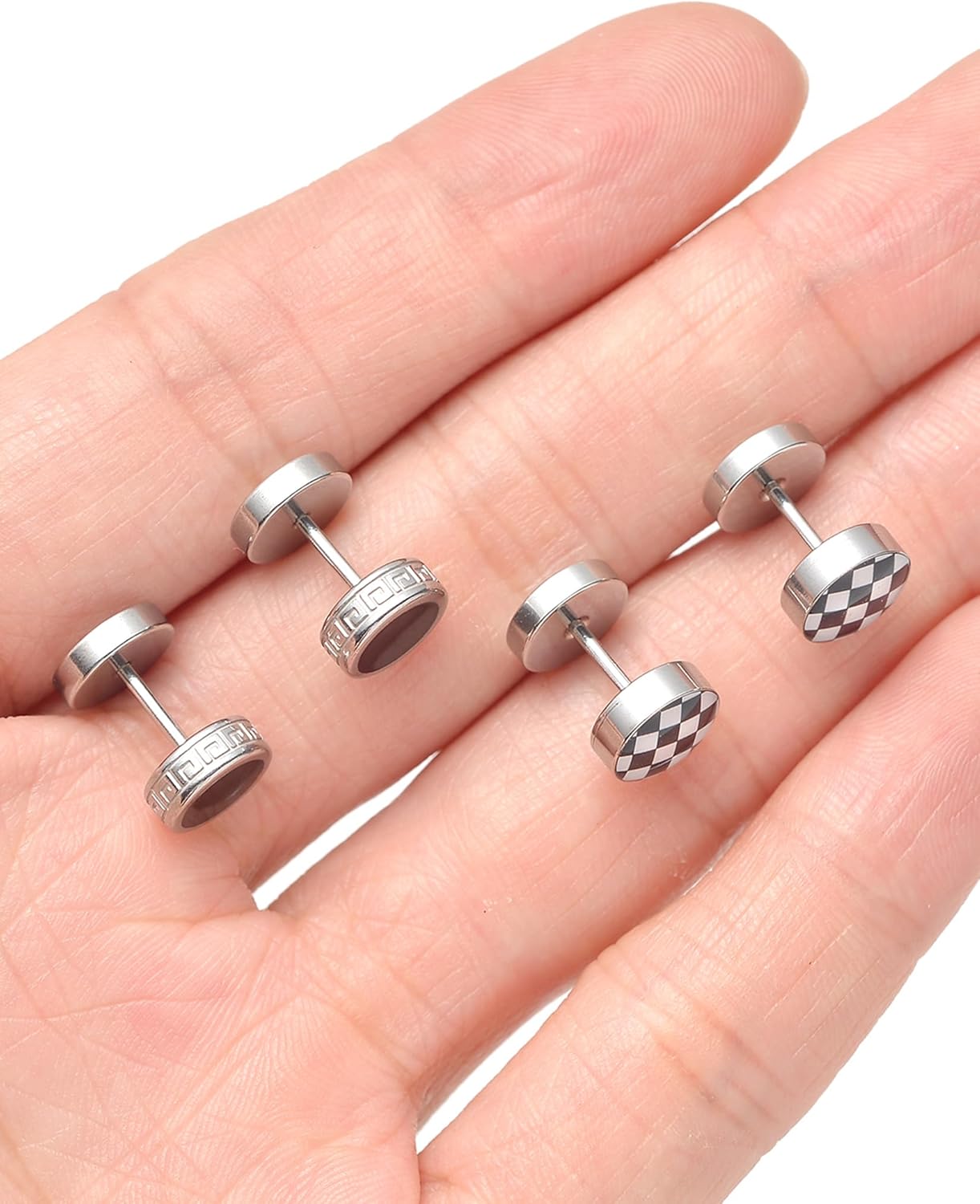 15 Pairs Fake Gauge Earrings Stainless Steel CZ Barbell Cartilage Stud Earrings Set Plug Earrings Faux Gauges Ear Tunnel for Men Women Black Silver Plated 8mm 10mm - Image 6