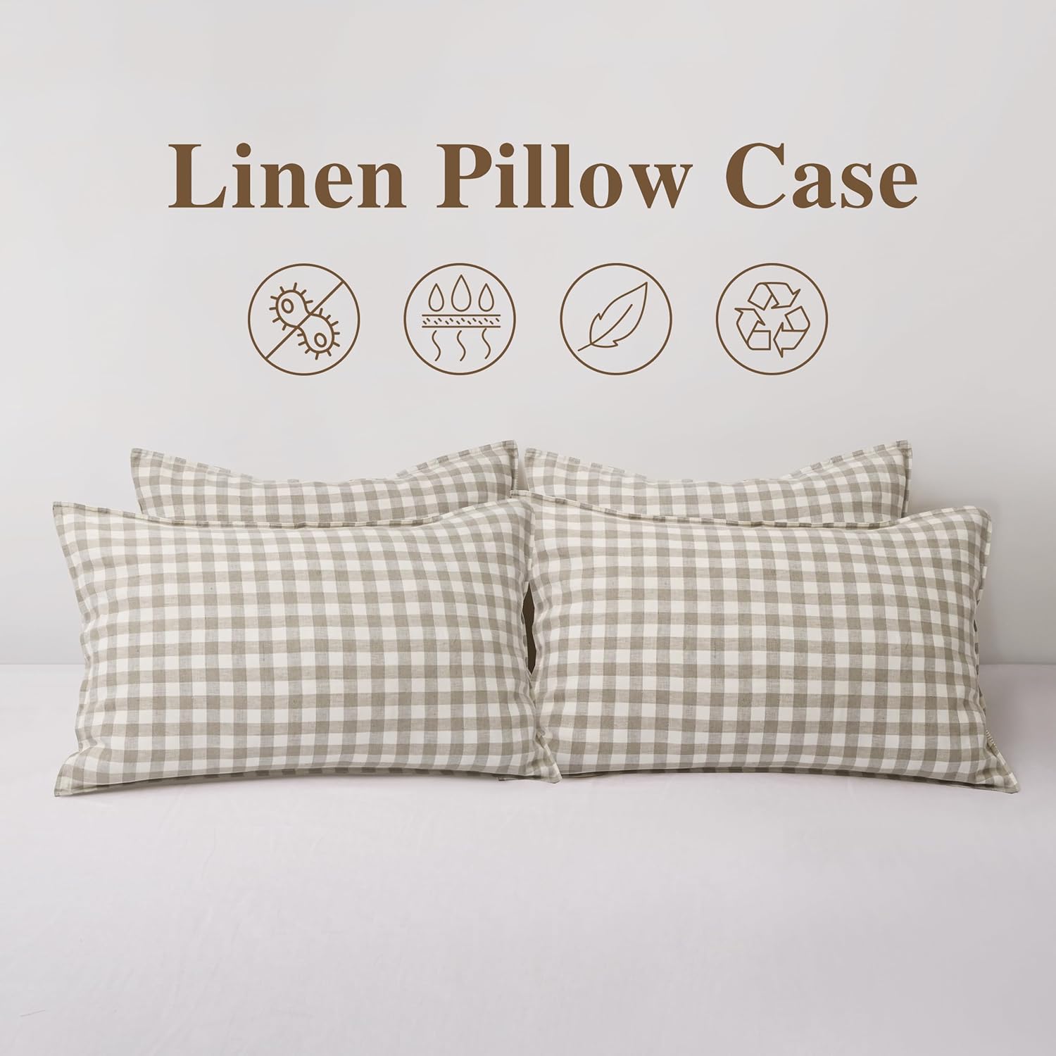 CHUFFED 100% French Linen Pillow Cases Queen Size Set of 2, Stone Washed Flax Pillow Shams with Zipper Closure - Breathable & Cooling for Hot Sleepers,20x30 Inches, Linen Plaid