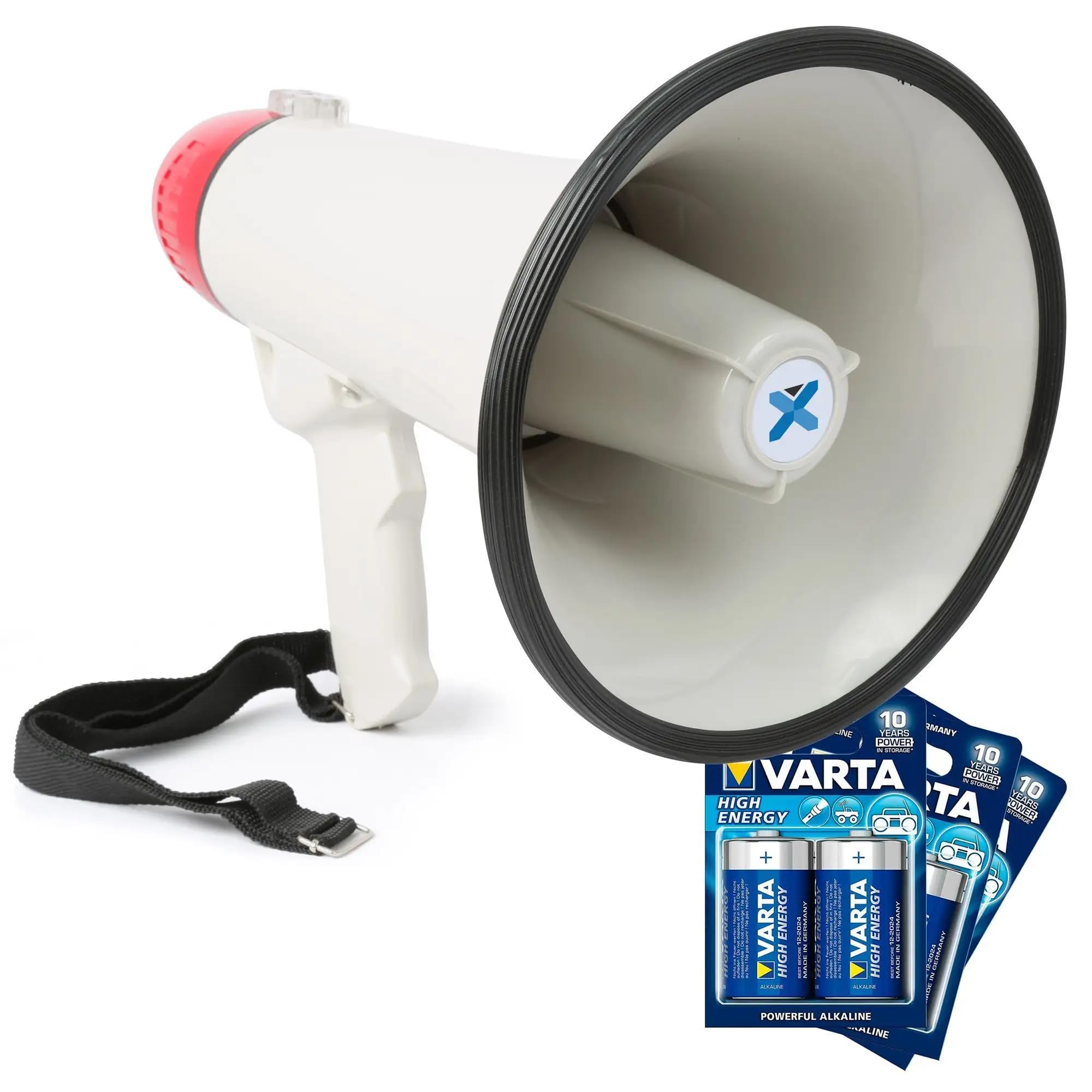 VONYX MEG040 Kit Mégaphone Transportable 40W - avec 6 Piles Type D 1,5V, Plug and Play, Portée jusqu'à 1 km, Bandoulière, Idéal pour Les Déplacements en Manifestations ou Matchs