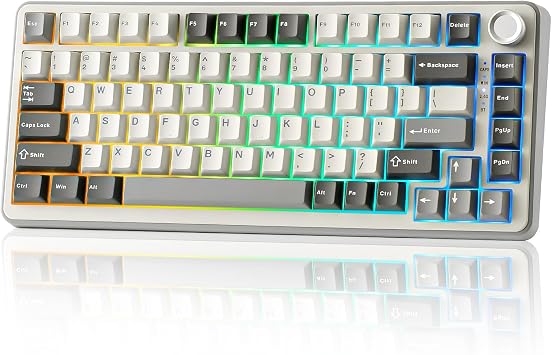 YUNZII B75 PRO 75% Wireless Mechanical Keyboard Grey,Cocoa Switch | Hot Swap Keyboard with Knob, Gasket Mount, Creamy Pre-lubed Switch for Smooth Typing, BT/USB-C/2.4G, for Gaming