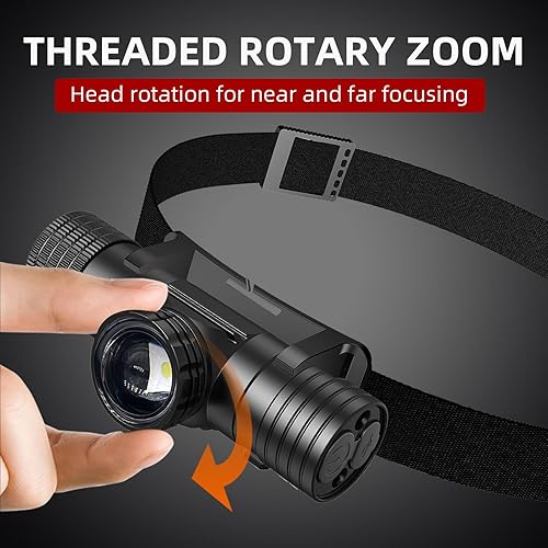 Miniatura 5 de Linterna frontal recargable, faros superbrillantes con zoom, IPX6 impermeable, 6 modos de luz LED recargable, linterna de larga duración,