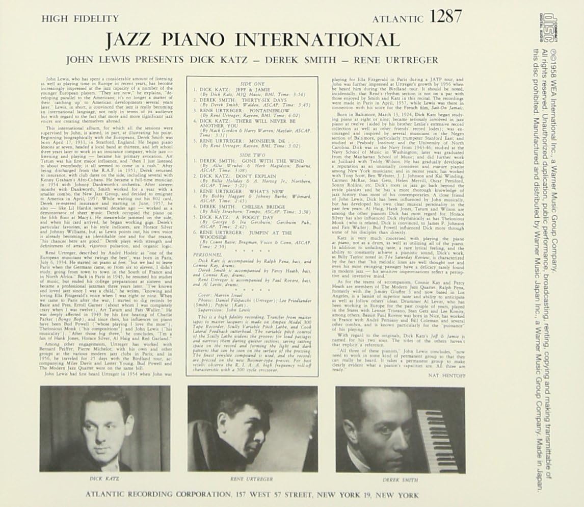 RENÉ URTREGER DICK KATZ DEREK SMITH - Jazz Piano International - CD