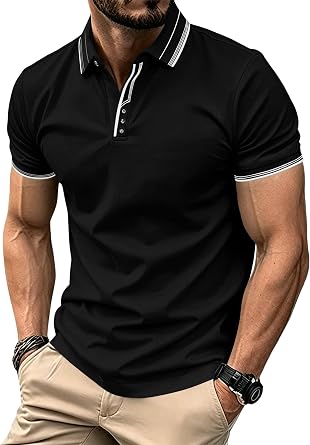 QAUN Polo Shirts for Men Adult, Summer Polo T Shirts Men Casual Short Sleeve Golf Outdoor Sport Shirt Summer Breathable Work Tops with Button