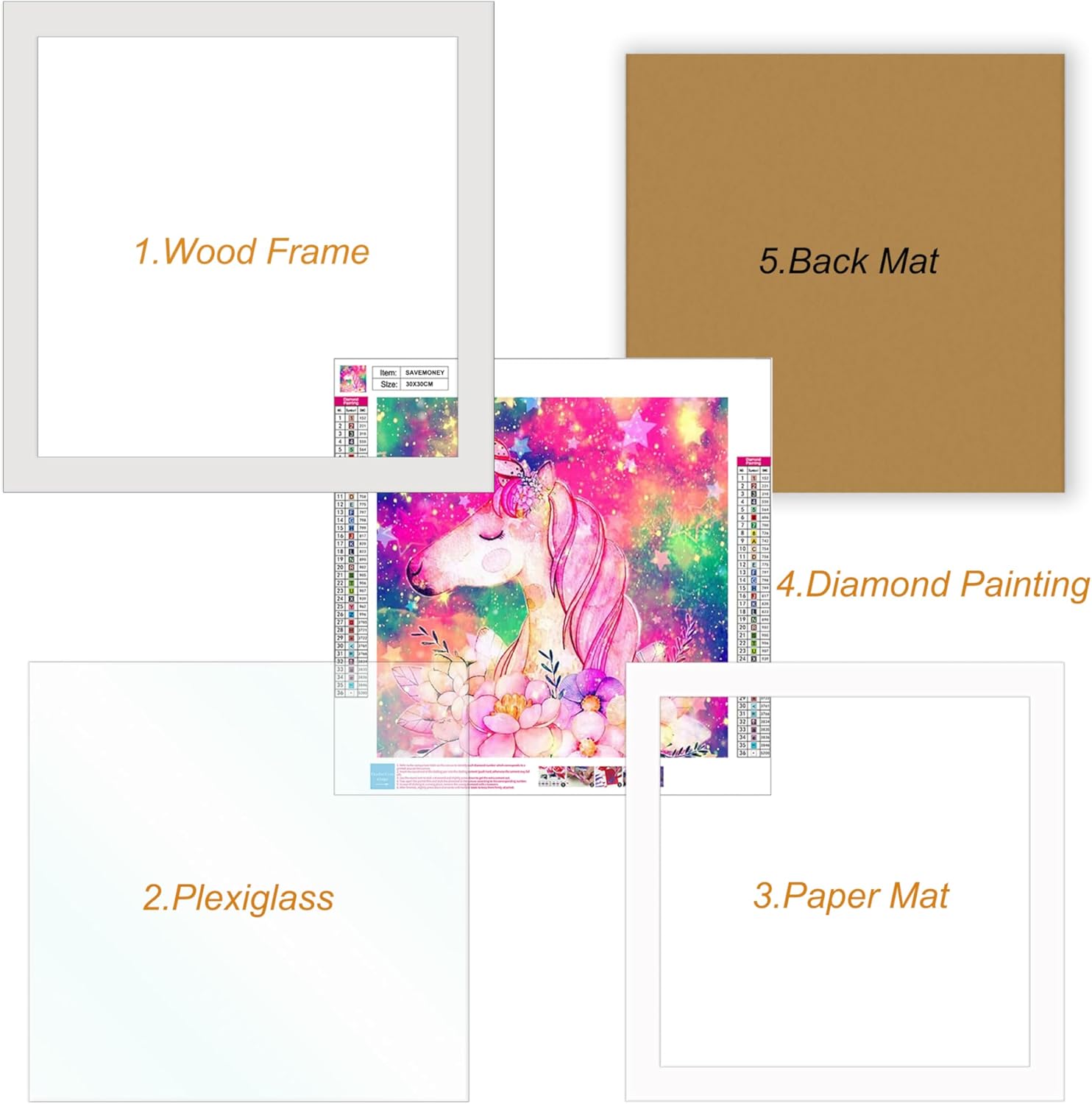 Betionol Diamond Painting Frames 2 Pack, Display 12x12in/30x30cm Diamond Painting Pictures or Photos, White Natural Solid Wood Picture Frame with Acrylic Protection Glass, Back Mat And Hanging Kit