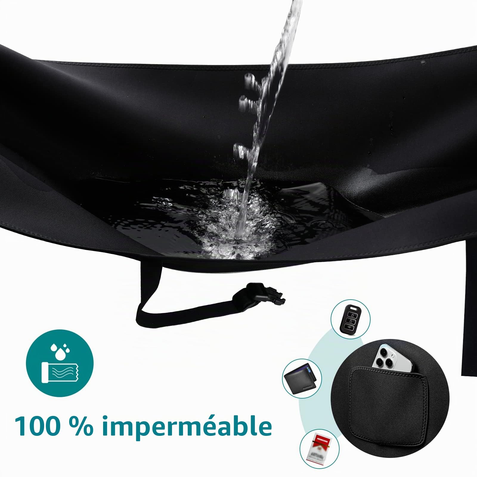 1PC Améliorée Élargi Housse siege voiture impermeable pour Tesla Model Y/Model 3, neoprene Housse voiture avant pour Tesla Model S/Model X, avec 3 sangles à boucles et pochette de rangement (Noir)
