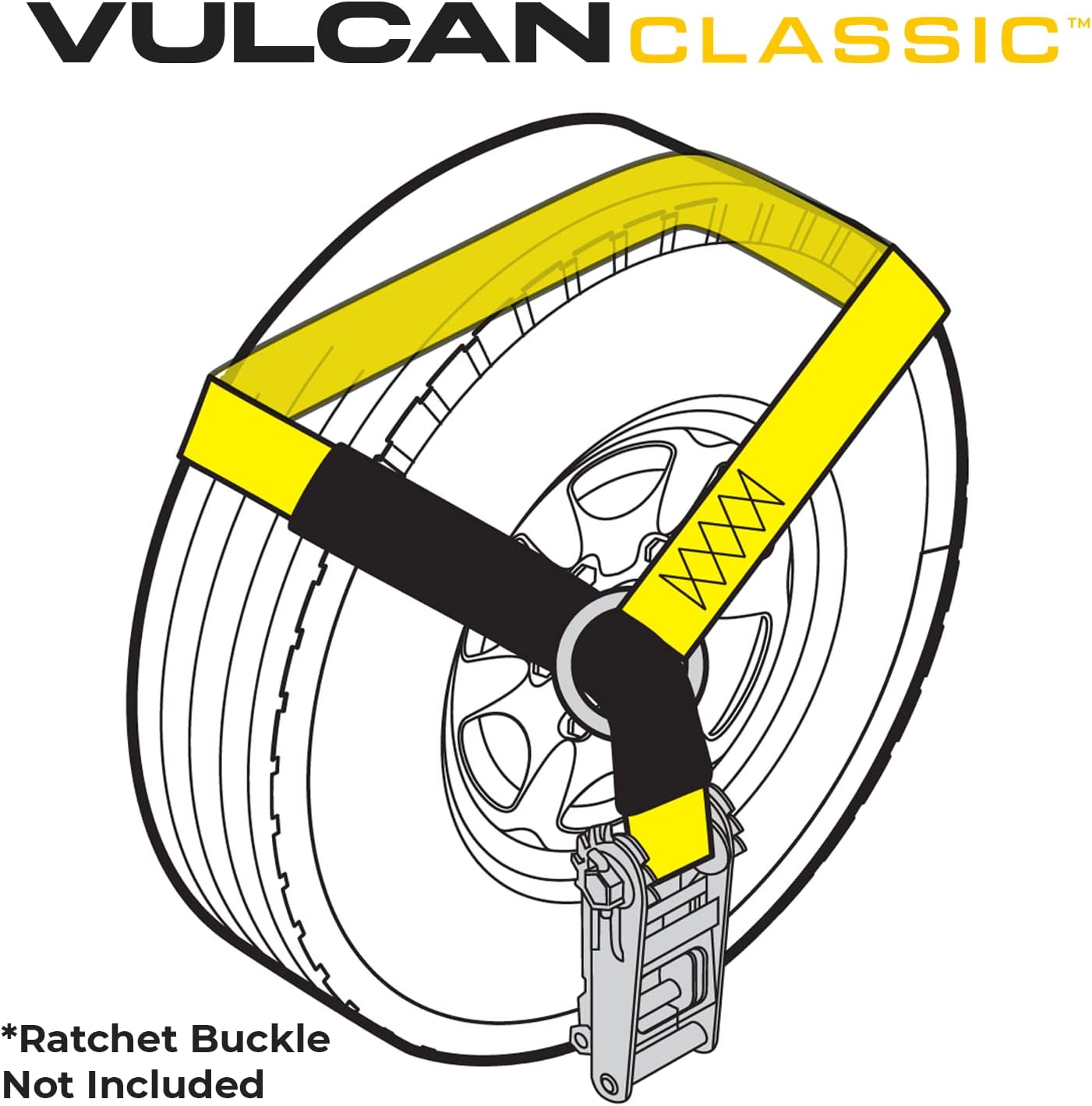 VULCAN Wheel Dolly Tire Harness with Universal O-Ring - 2 Inch x 96 Inch - 4 Pack - Classic Yellow - 3,300 Pound Safe Working Load - Straps Only - Ratchets Sold Separately