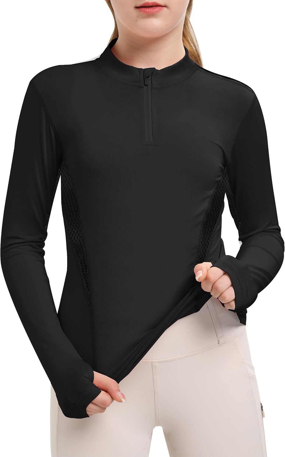 FitsT4 Sports Girls Long Sleeves Shirts Thumbhole English Horse Riding Shirt UPF50 Quick Dry Kids Equestrain Half Zip Jacket - Image 6