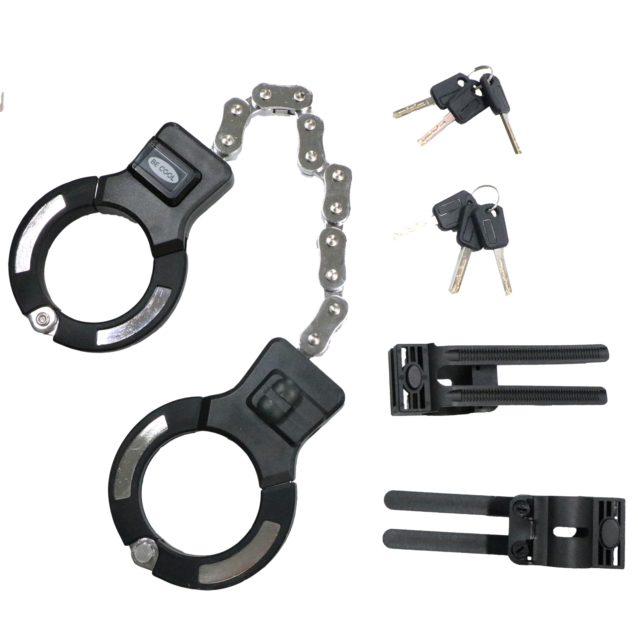 BE COOL Serrure à menottes - Sécurité maximale pour scooter électrique, vélos et poussettes - Serrure antivol robuste avec 6 clés et support de serrure, compact et portable