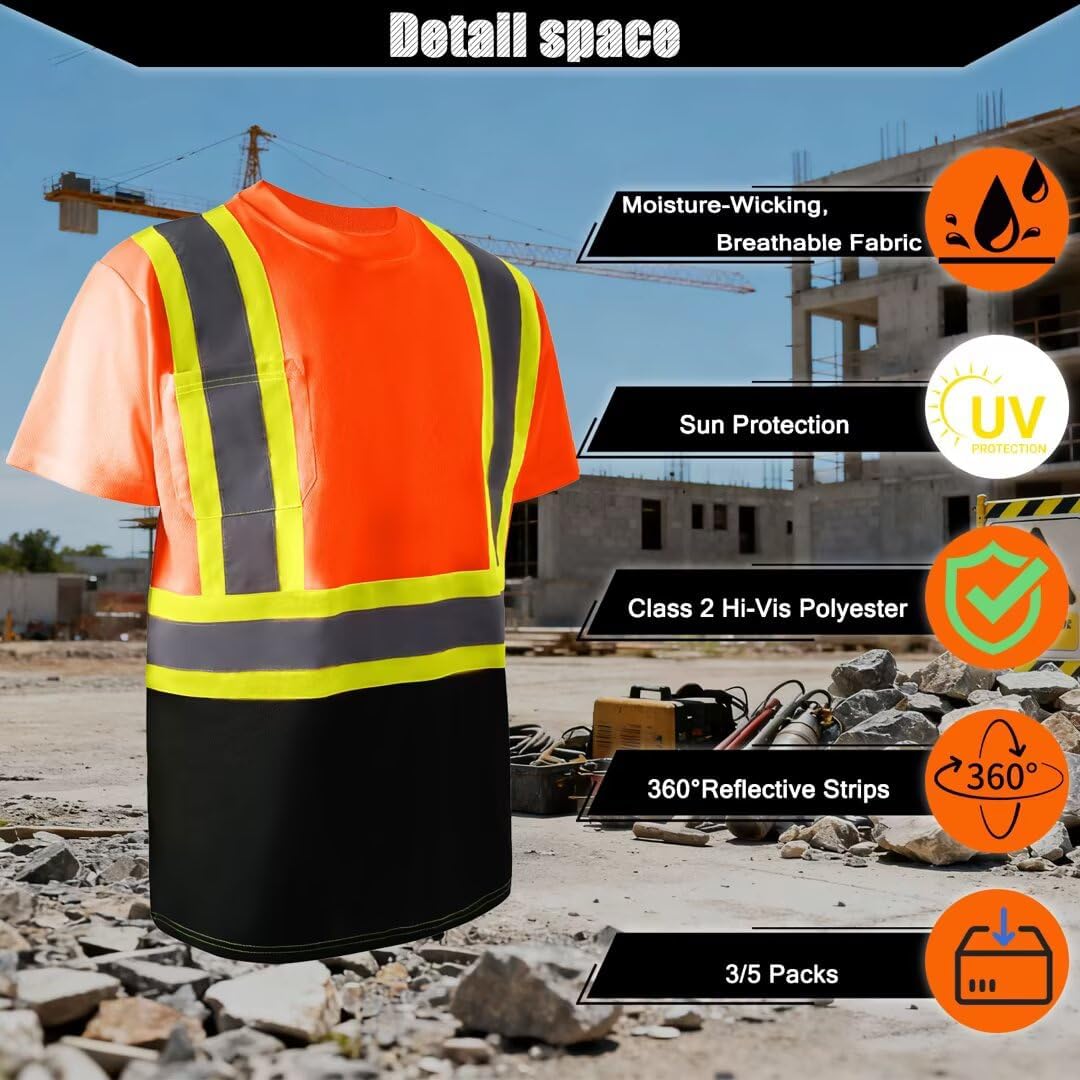 LeeHanTon Safety Shirt High Visibility Shirts Hi Vis Construction Work Short Shirt Reflective Strips Quick Dry T Shirt - Image 5