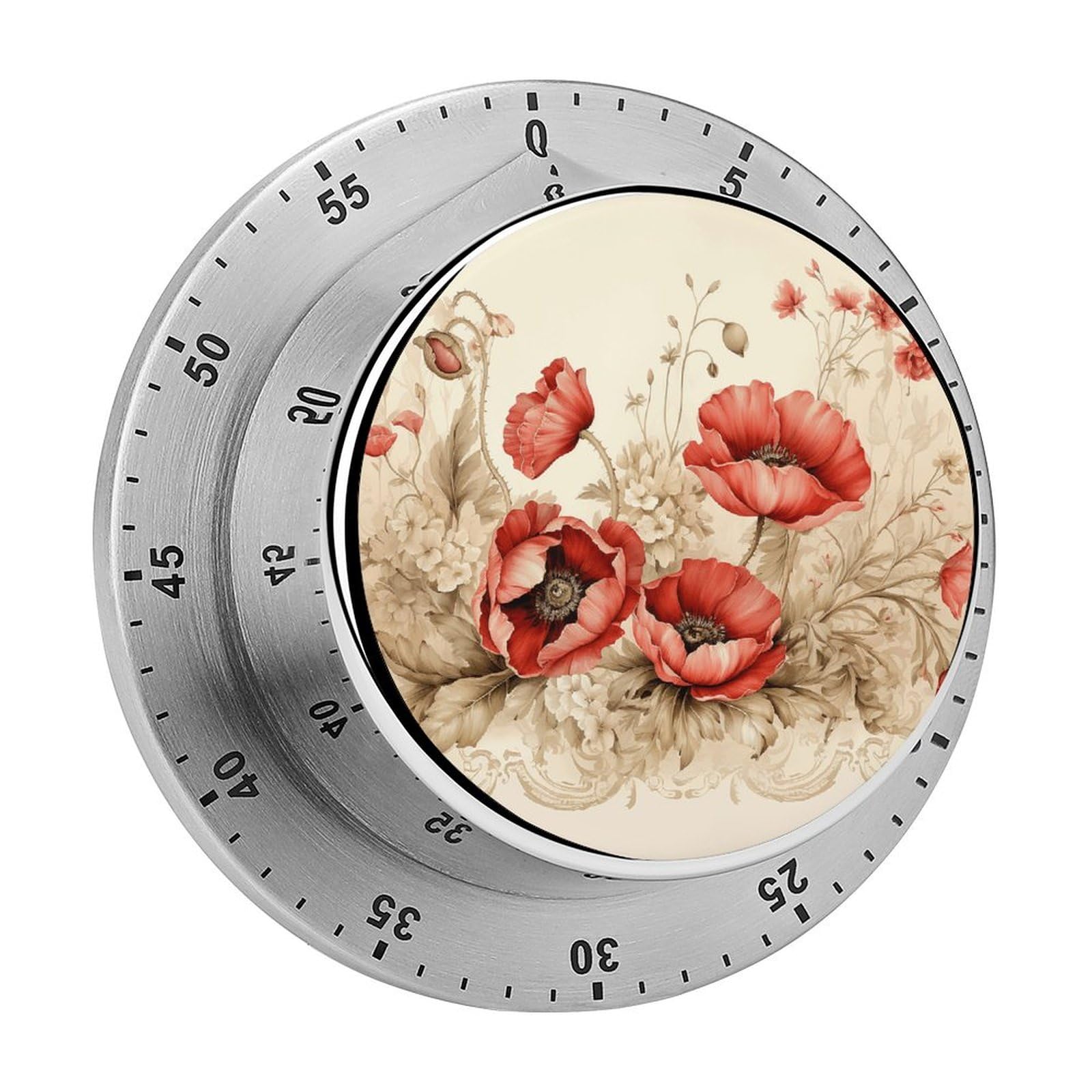 Poppies and Lace Printed Waterproof Christmas Timer with Loud Alarm Outdoor Timer for Cooking Exercise Baking