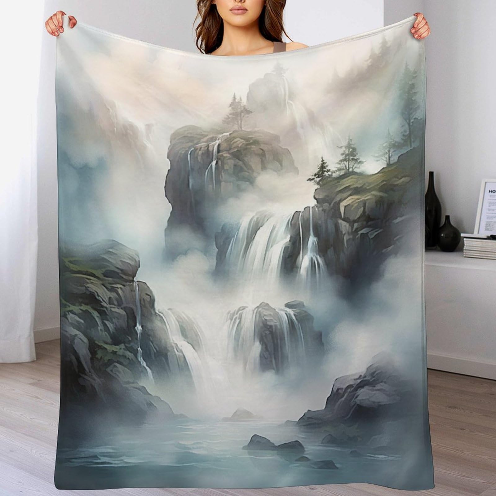 Couverture flanelle polaire douce et chaude imprimée paysage pour lit et fauteuil