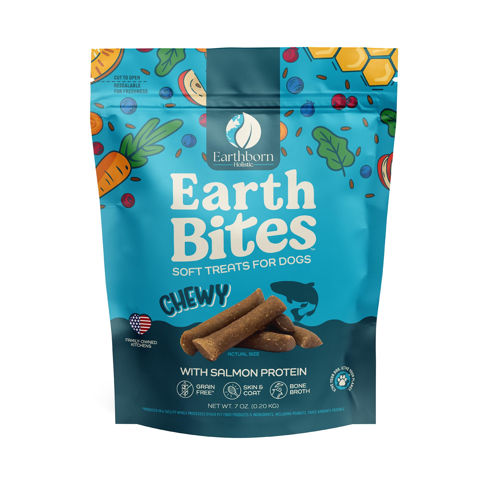 Earthborn Holistic EarthBites Soft Chewy Grain-Free Dog Treats with Salmon 7 oz