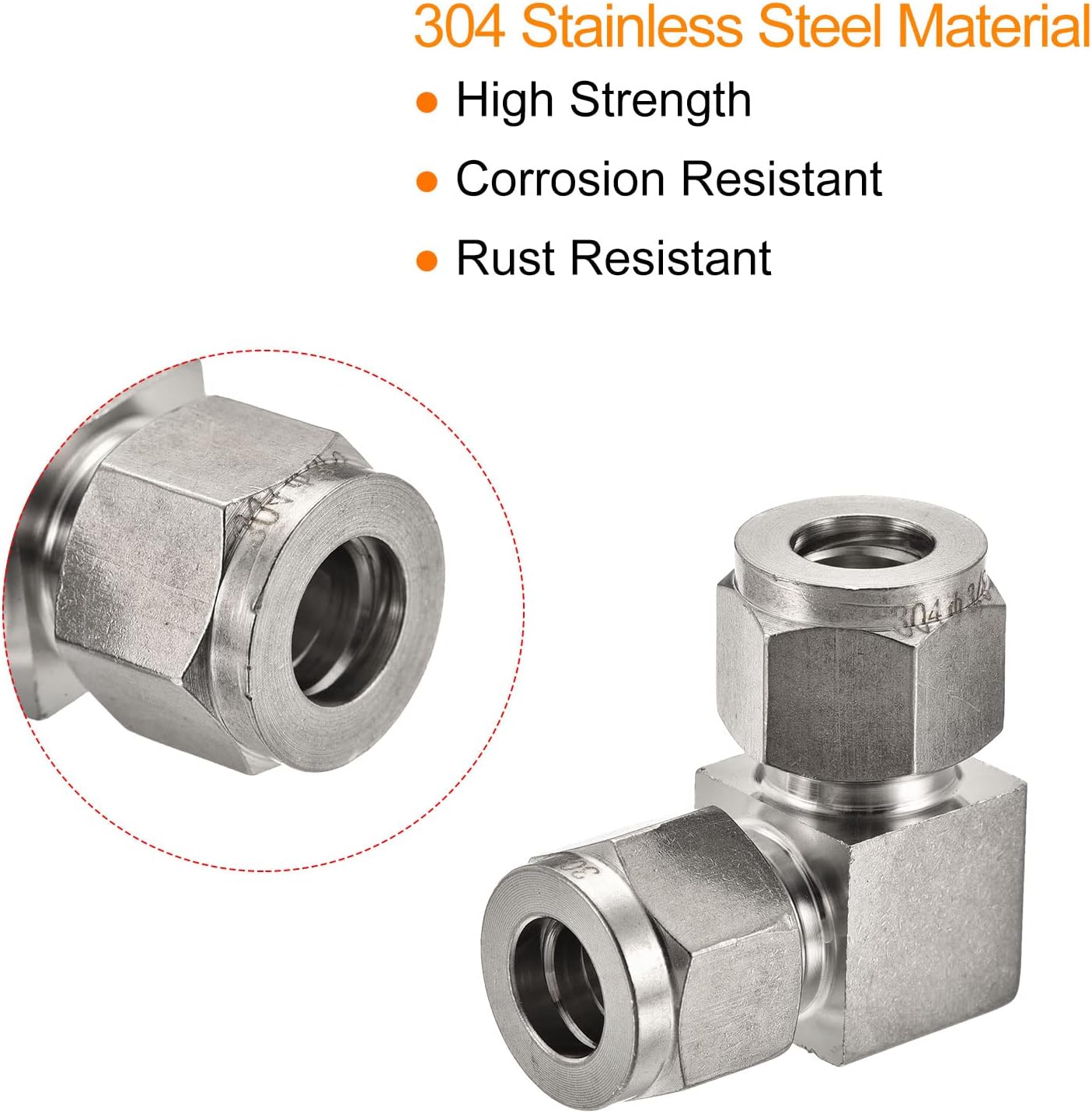MECCANIXITY Compression Tube Fitting 3/8" to 3/8" OD Tube 304 Stainless Steel Union Elbow 90 Degree Double Ferrule Coupling Connector