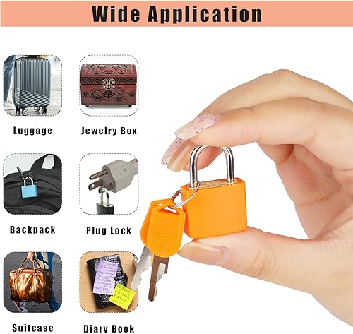 Miniatura 3 de Paquete de 5 candados para maleta con llaves, candados pequeños de 0.906 in, multicolor, de latón macizo, para maleta, equipaje, bolsa de viaje,