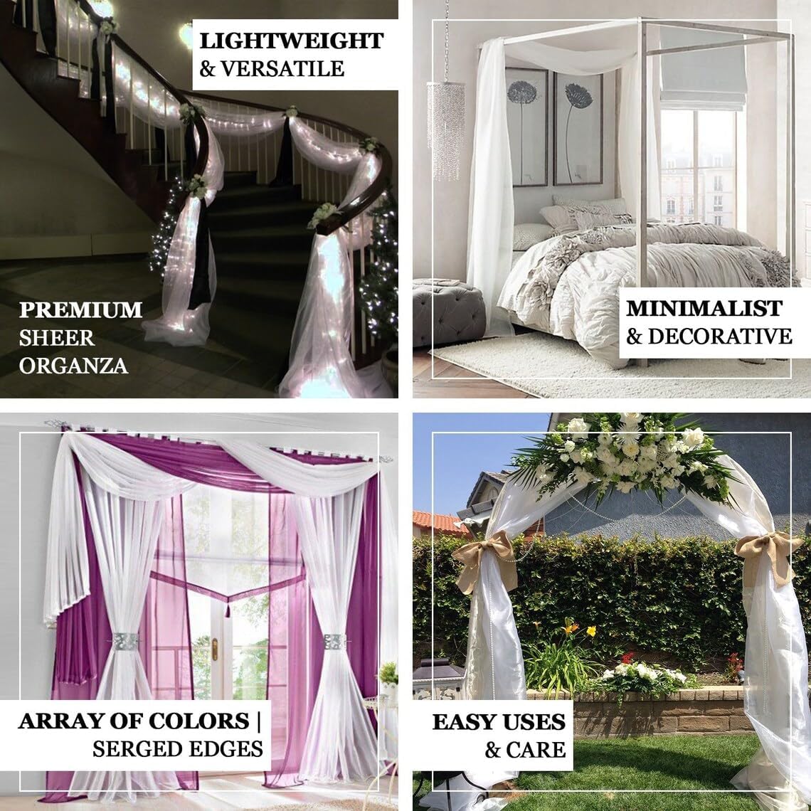Bed Canopy Scarf White 62x180 for Kids, 2 Pcs Sheer Tulle Drapes with 4 White Bow Tiebacks, Soft Nursery Netting Bedding Curtains for Girls Princess House Bed Frame, Wedding Party Arch Decor