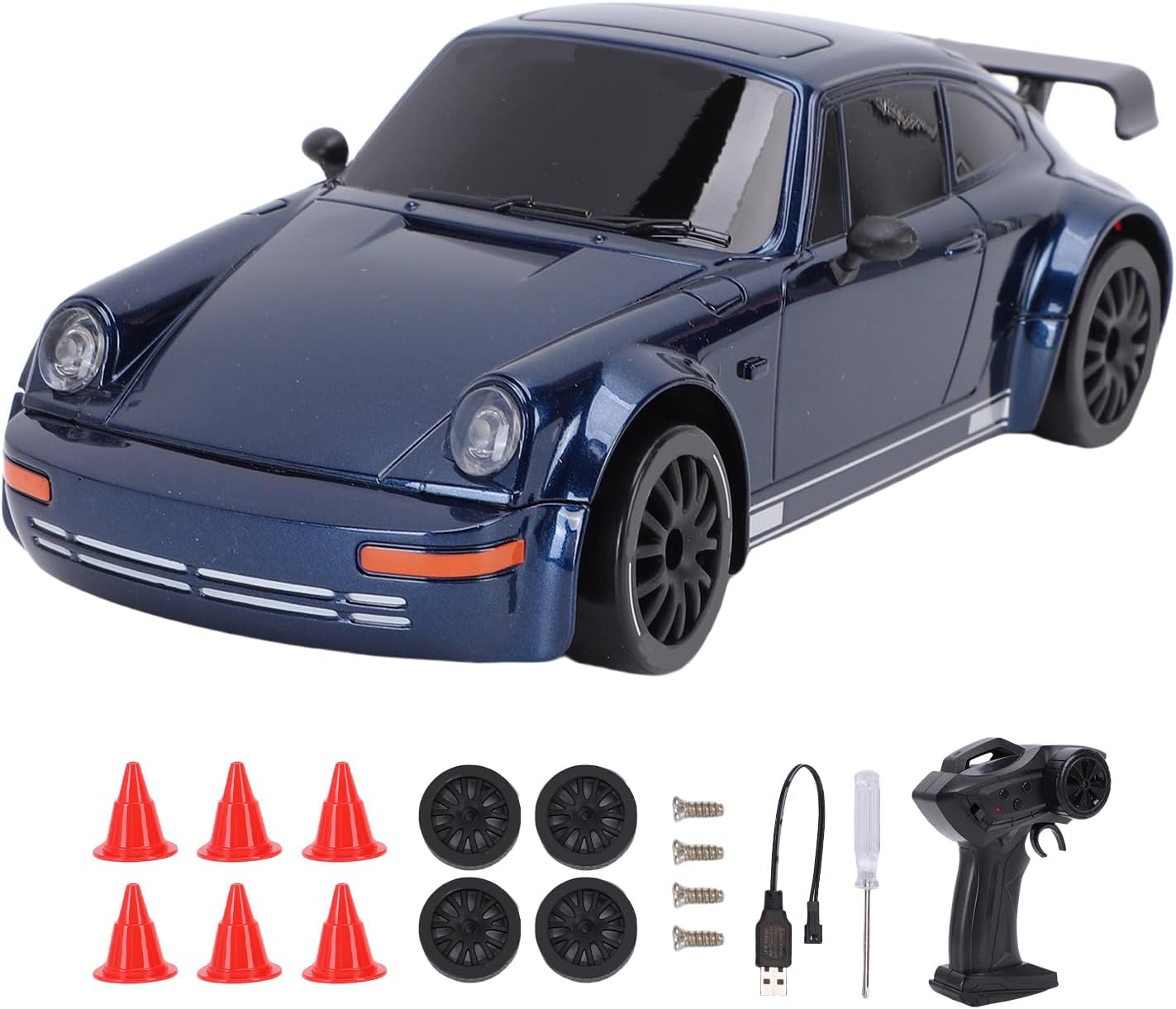 RC Drift Car, 1/20 2.4G High Speed Remote Control Vehicle Scale Racing Toy with 4 Drifting Tires and LED Lights for Kids Boys Girls Adults (Blue)