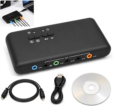 USB 7.1 External Sound Card 8-Channel 12Mbps USB Soundbox 32KHz/44KHz/48KHz Stereo Dual Microphone Input for PC Laptop Computer