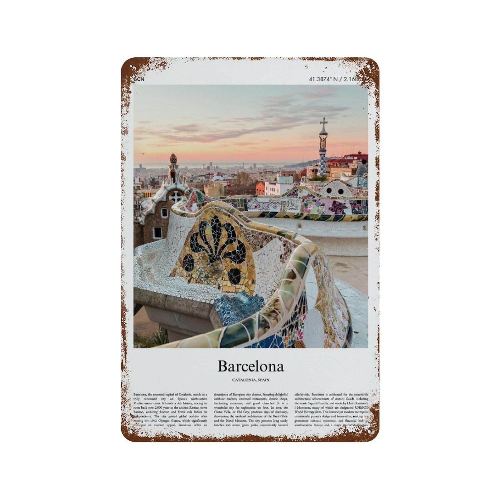 xiaoxiaoshen Barcelona Catalonia, Spain City Scenery Wall Decor Art Metal Tin Poster Modern Home Decor Art Home Bar Shop Decorations Vintage Sign 30x20cm