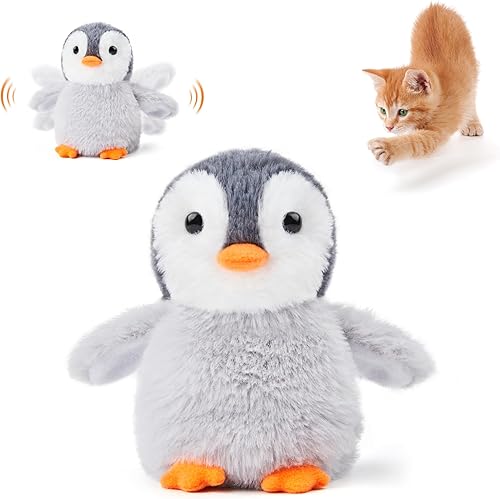 Potaroma Flapping Cat Toys Emperor Penguin, recargable, realista pájaro chirp, juguetes de pateador de hierba gatera, juguete para gatito activado
