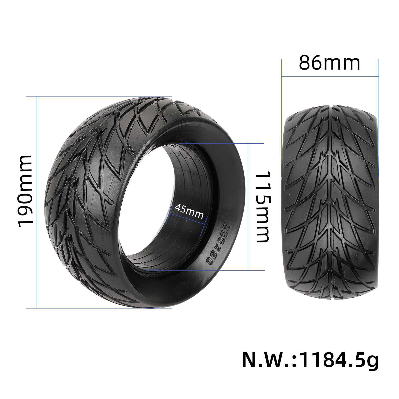 Neumático para Scooter eléctrico, neumático sólido Engrosado de 200 x 90, a Prueba de pinchazos, sin Mantenimiento, para Accesorios de conversión de neumáticos para Scooter eléctrico Plegable de 8"