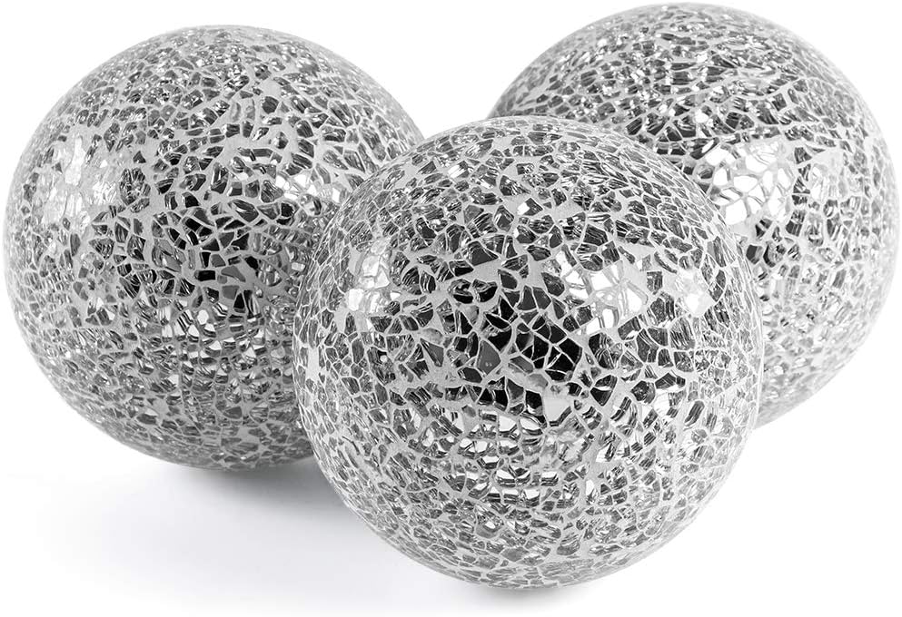 MDLUU Decorative Orbs, Mosaic Sphere Balls, Centerpiece Balls for Bowls, Vases, Dining Table Decor, Diameter 4 Inches, Pack of 3 (Silver) : Everything Else