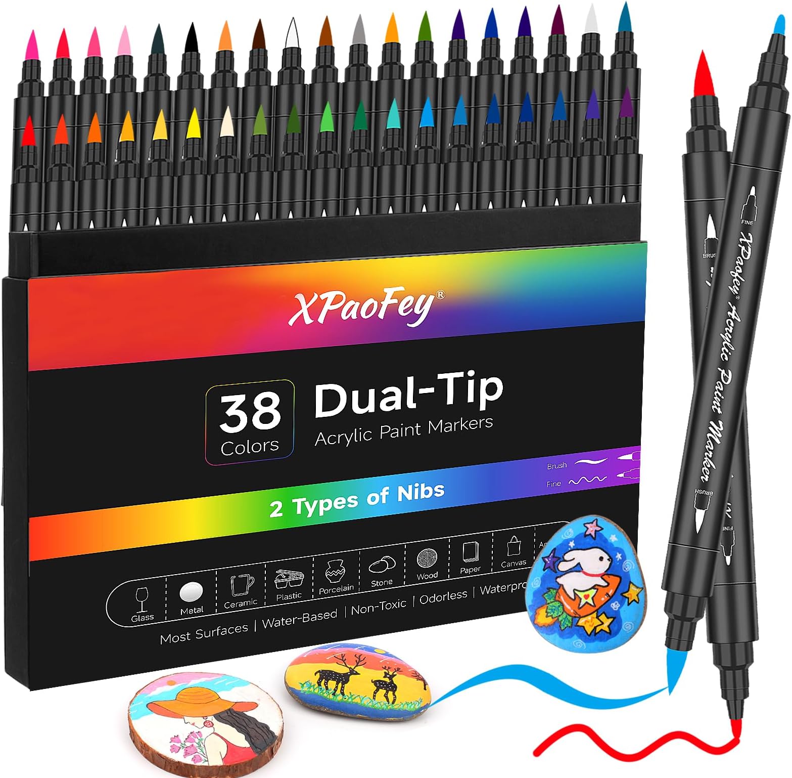 EscriWise 48 Colors Dual Tip Acrylic Paint Pens Set