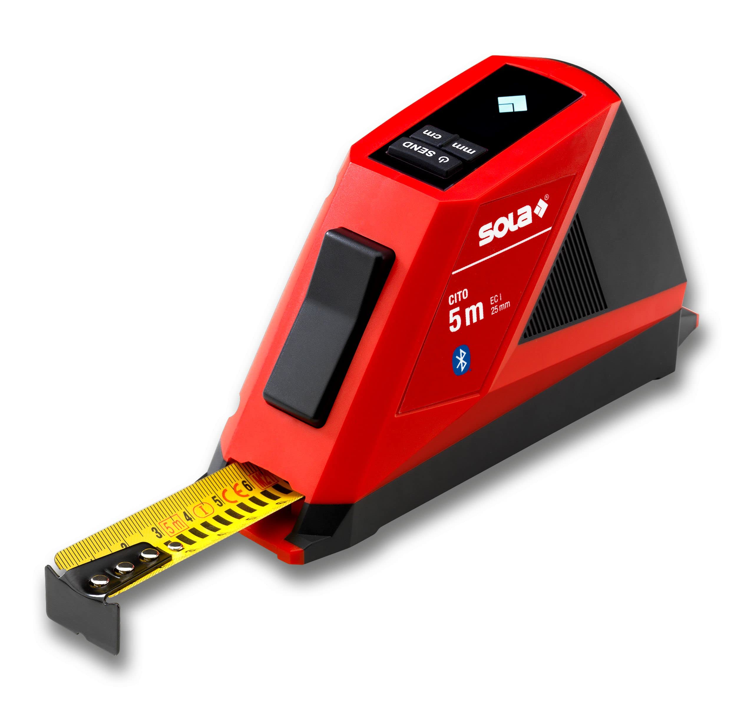 SOLA CITO - Maßband digital 5m / 25mm mit Bluetooth - Profi Rollbandmaß digital mit LCD-Anzeige und Li-Po Akku - Übertragen der Messwerte auf Smartphone-App - digitaler Rollmeter Länge 5m mit mm Skala