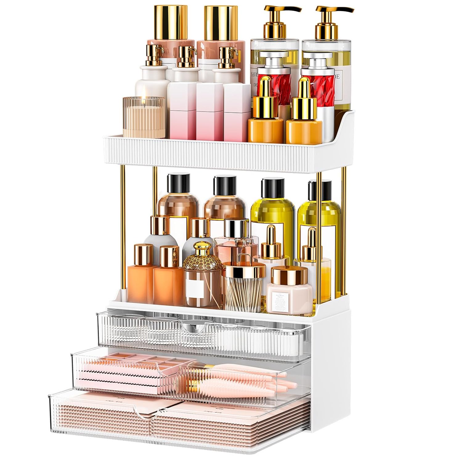 fanado 360° Rotate Makeup Brush Holder Organizer, Makeup Organizers Countertop, Makeup organization and Skincare Storage for Vanity, Desktop, Bathroom (White)