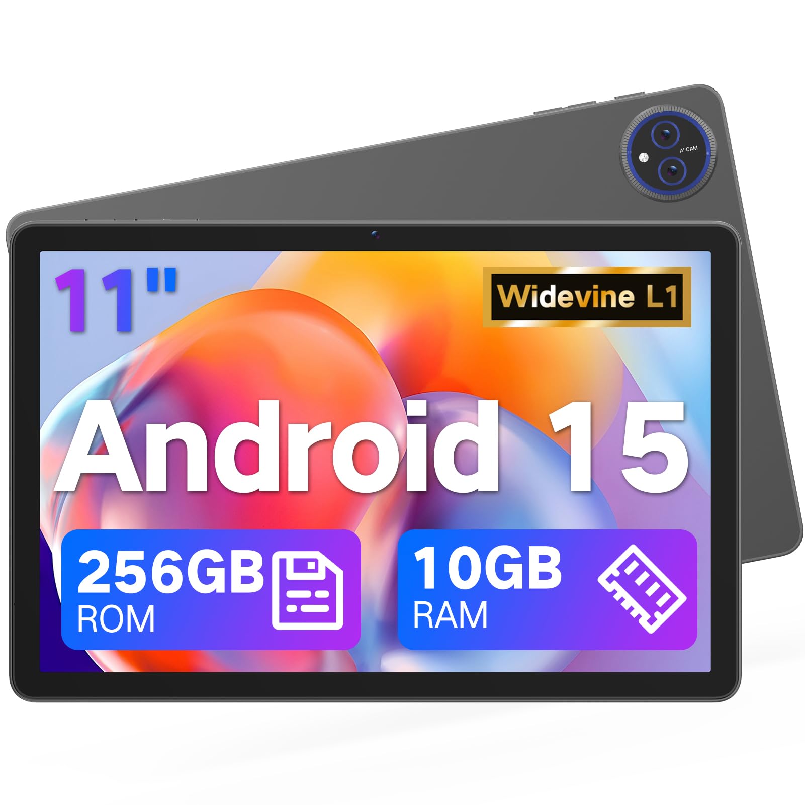 JUNYANG 11 Inch Android 15 Tablet with Gemini AI, 256GB ROM 10GB