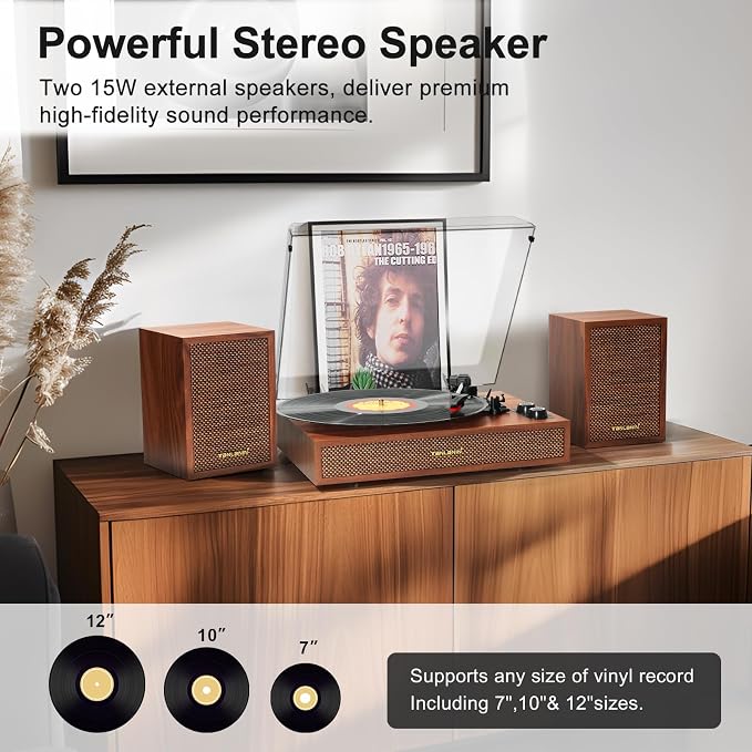 Tocadiscos vintage con altavoces externos, 3 velocidades, Bluetooth miniatura 4