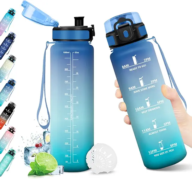Gourde Sport 1L KollyKolla avec Filtre et Marqueur de Temps - Bouteille Réutilisable