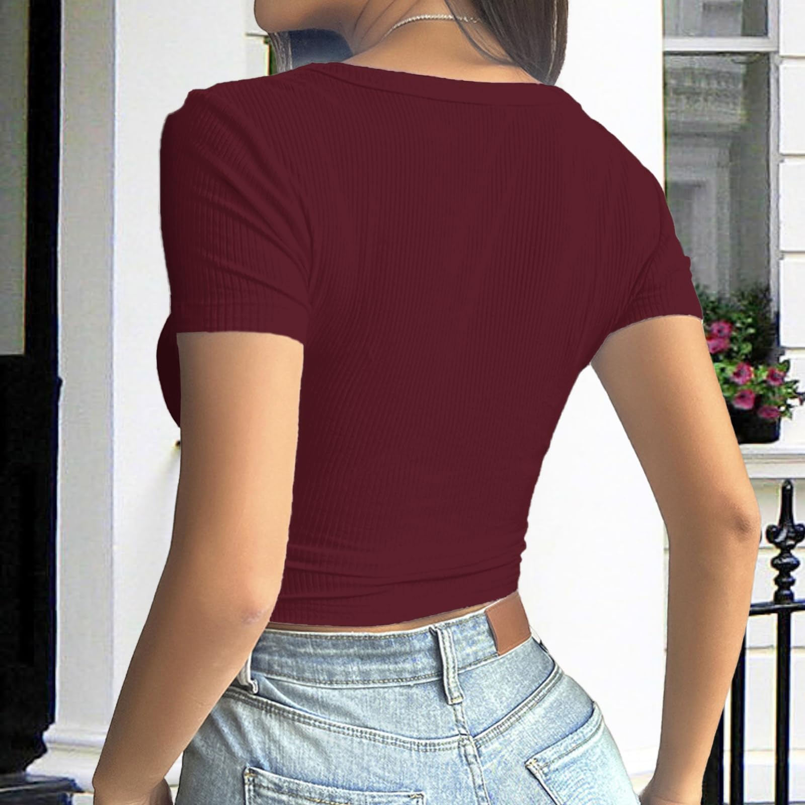 crazy bean Magliette Donna Manica Corta t Shirt Slim Fit Top Corto Maglietta di Base con Scollo a U Y2K Sexy Casual Estive