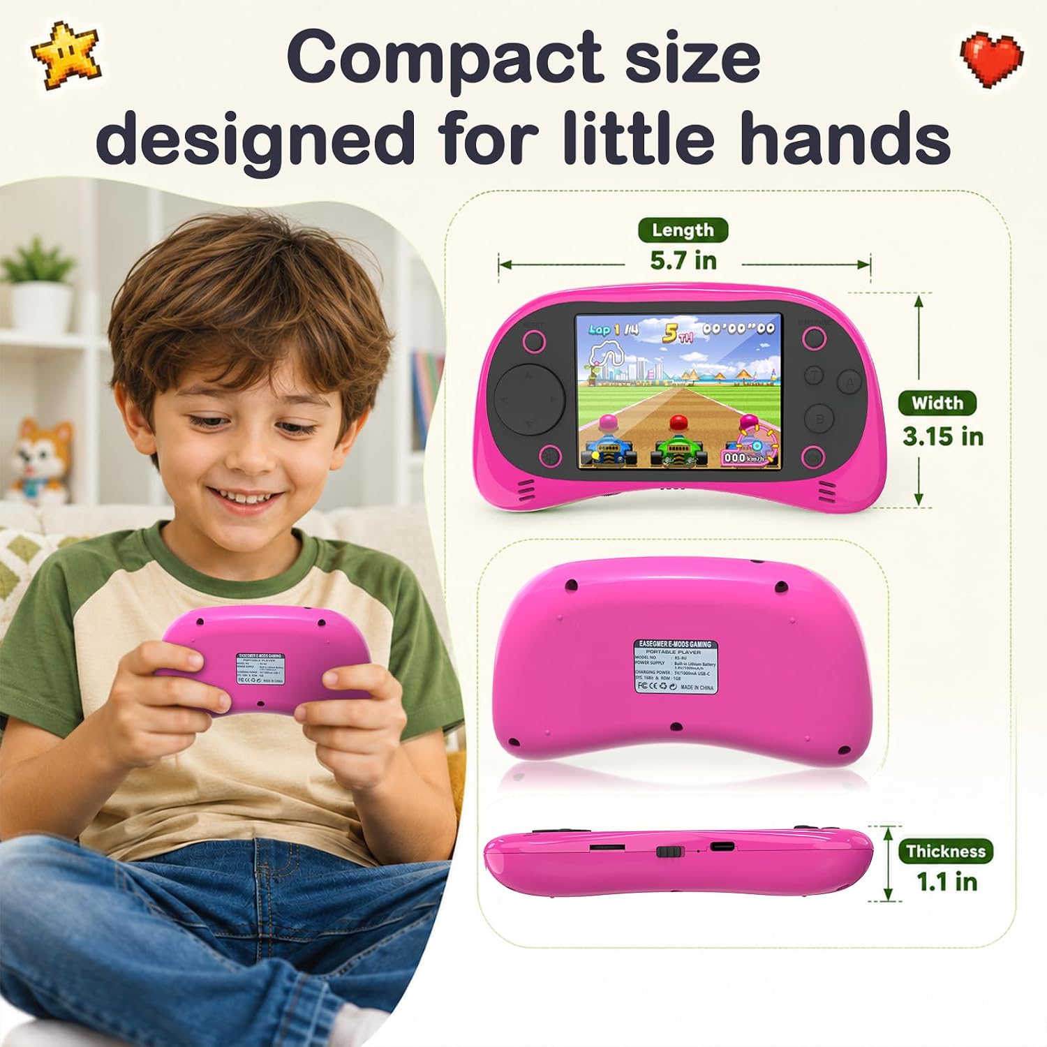 Handheld Game for Kids - Preloaded 230 Retro Video Games, Large 3.5" Screen & USB-C Rechargeable Battery, Portable Arcade Toy Gift for Boys Girls (Pink) image 4