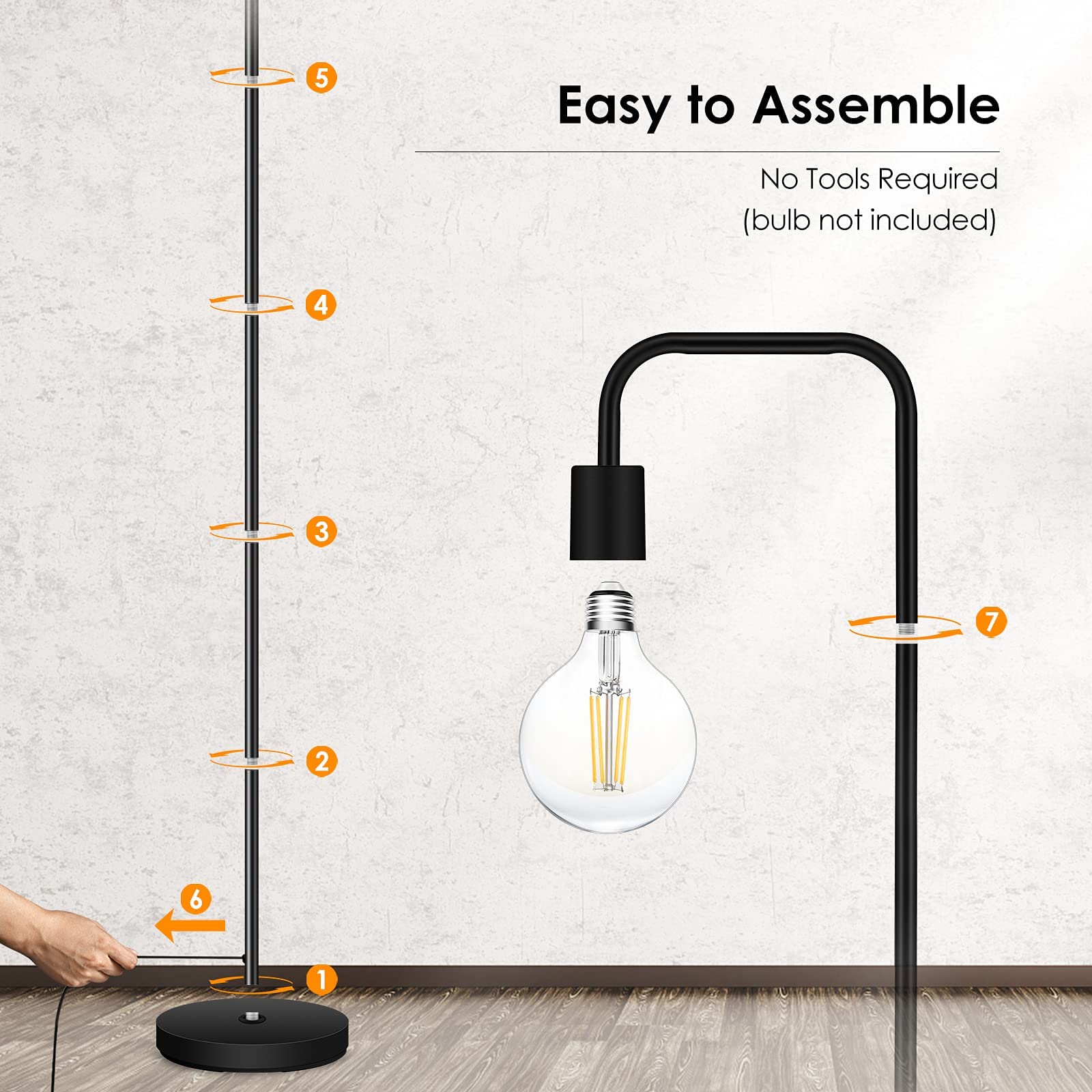 Lampa stojąca w stylu industrialnym, 63'' wysokości, nowoczesna, czarna, metalowa lampa stojąca z gniazdem E26 i przełącznikiem nożnym, minimalistyczna lampa podłogowa w stylu vintage do salonu, syp