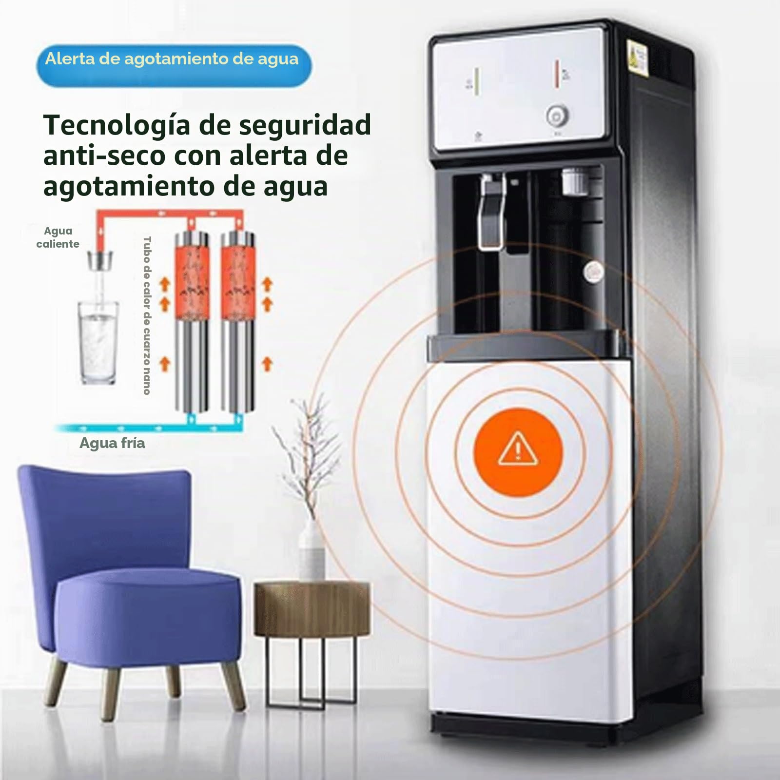 Dispensador De Agua con Filtro De Cuatro Etapas,Unidad Independiente Alimentada por La Red Eléctrica Cargando Dispensador De Agua Fria para Uso Doméstico Y En Pequeñas Empresas