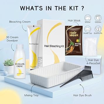 Hair Bleach Kit, Bleach for Hair with Developer, Bleaching Cream with Hair Mask, Lifts Up to 9 Levels, Includes Complete Tool Set for Home Use