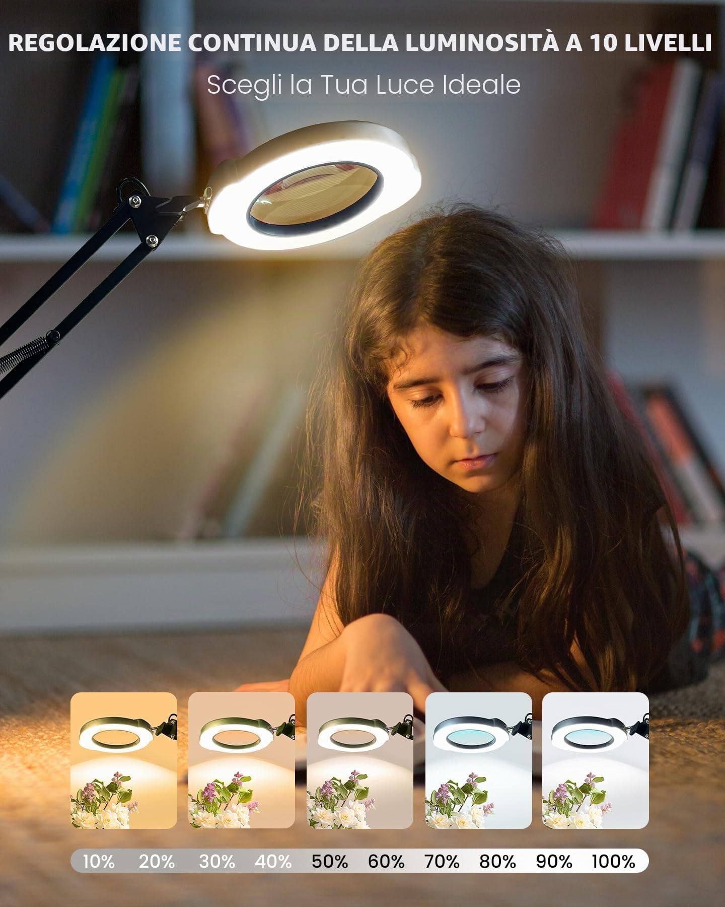 TANYO Lampada con Lente di Ingrandimento 84 LED 3 Modalità Colore 10 Luminosità