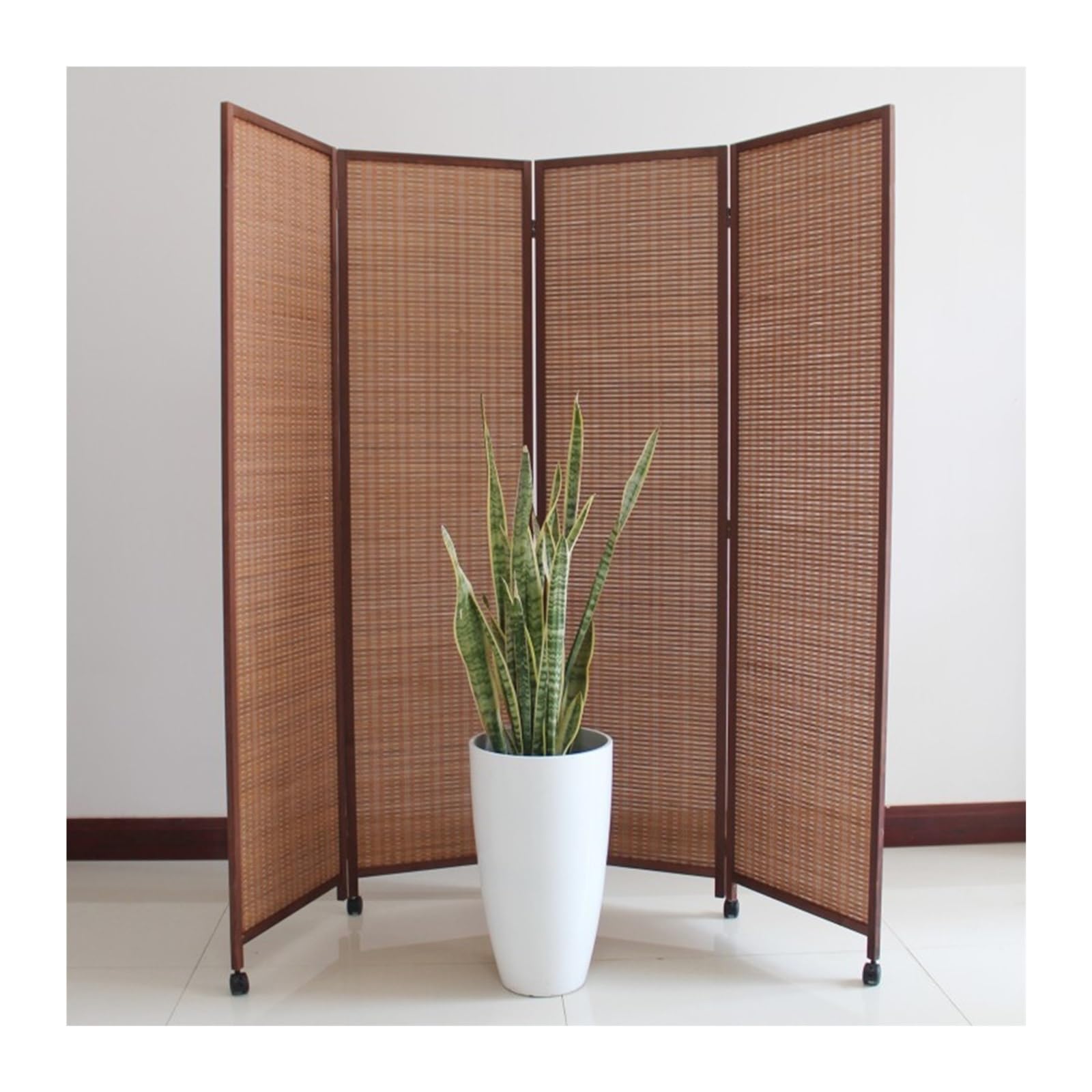 Cloison de séparation bambou haut de gamme paravent pliable amovible sur roulettes