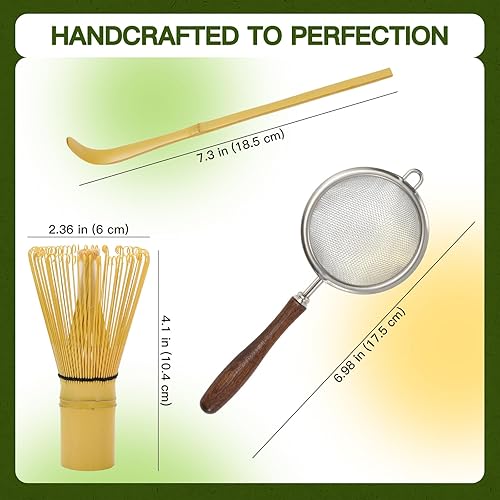 Miniatura 2 de Juego de batidores de matcha, batidor tradicional japonés de bambú Chasen, tamiz Matcha y cuchara de té, bambú 100% natural, kit completo