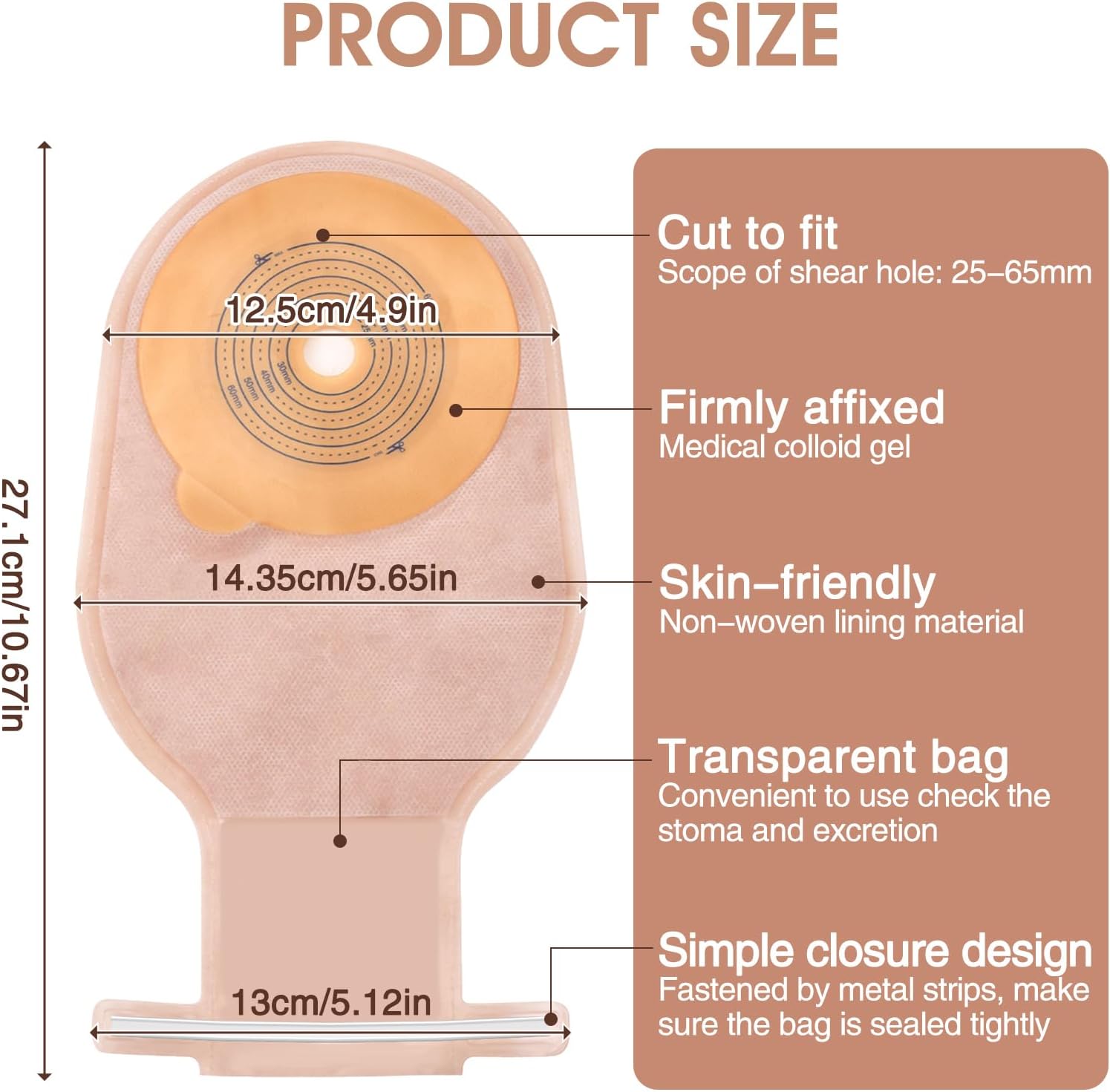 Eyourlife 40 PCS Colostomy Bags, Ostomy Bag Colostomy Supplies, One Piece Drainable Pouches with Clamp Closure for Ileostomy Stoma Care, Hydrocolloid & Non-Woven Border, Cut-to-Fit 15-65MM