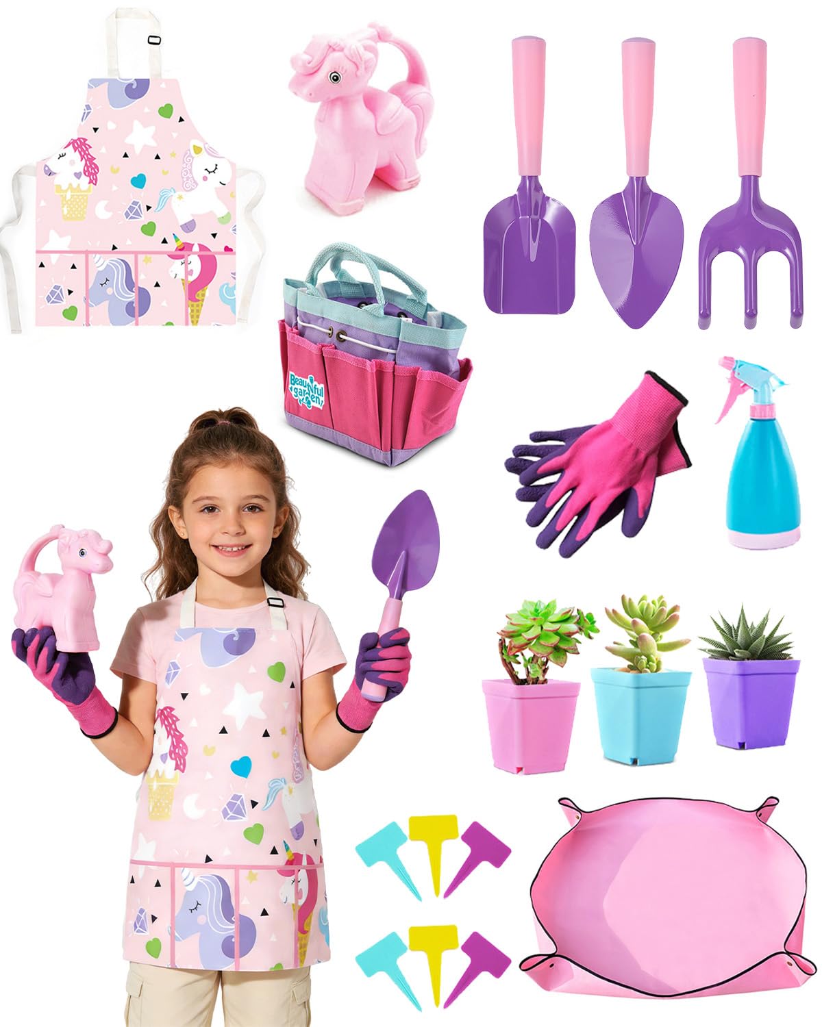 18PCS Kids Garden Tool Set, Colourful Children’s Gardening Kit with Hand Tools, Outdoor Planting Toys
