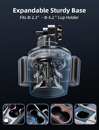 Car Phone Mount Pro Ver [Adjustable Height & No Shaking] Cup Phone Holder for Car Compatible with iPhone 17 Pro Max and More Smartphone - Black | Adjustable Height & No Shaking, Cup Phone Holder for Car, Compatible with iPhone 17 Pro Max and More Smartphone