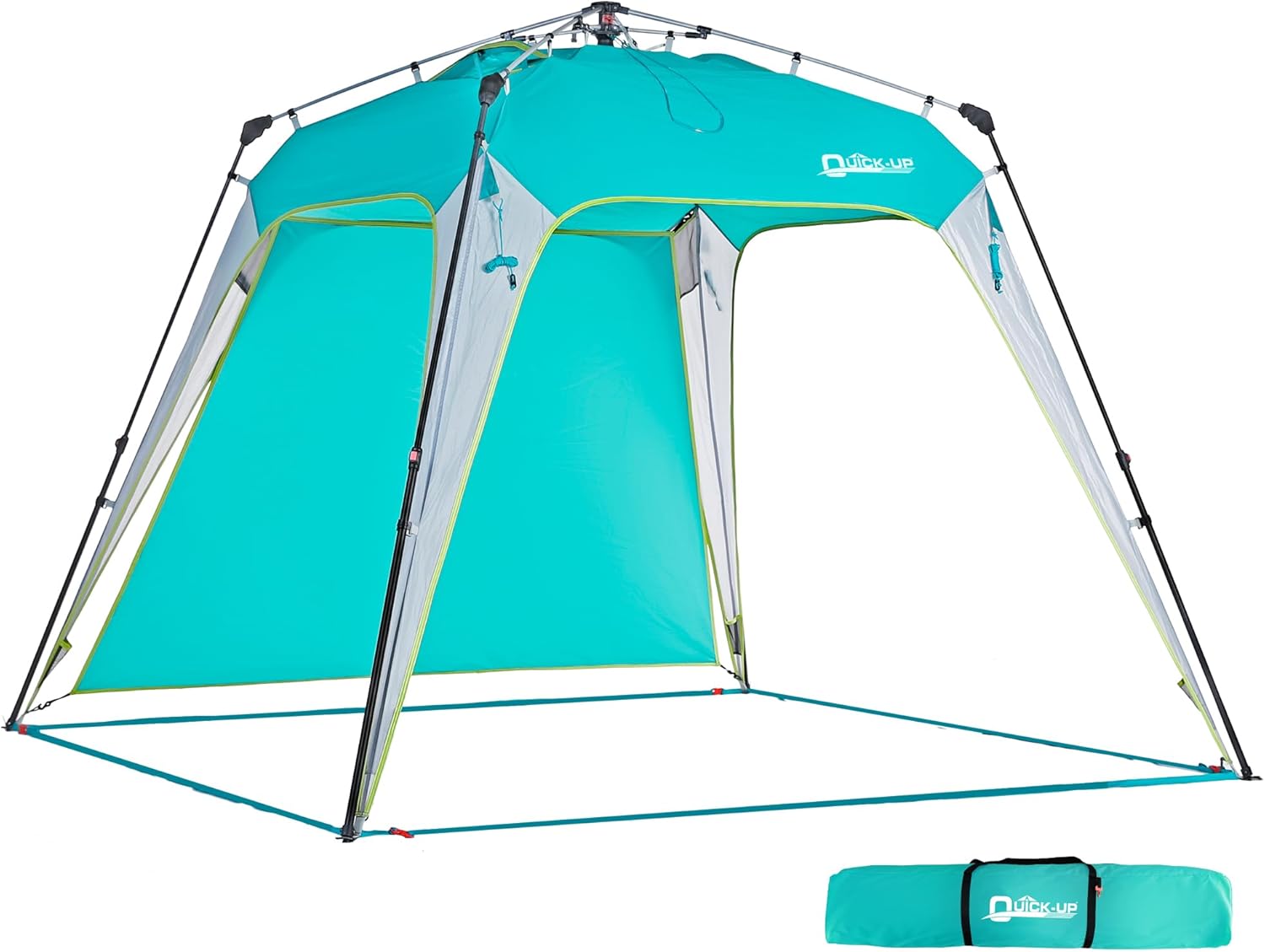 8.2'x8.2' Pop Up Canopy Tent Easy One Person Setup Instant Outdoor Beach Canopy Folding Portable Sports Shelter with 1 Sidewall and 2pcs Beige sidewalls - Turquoise