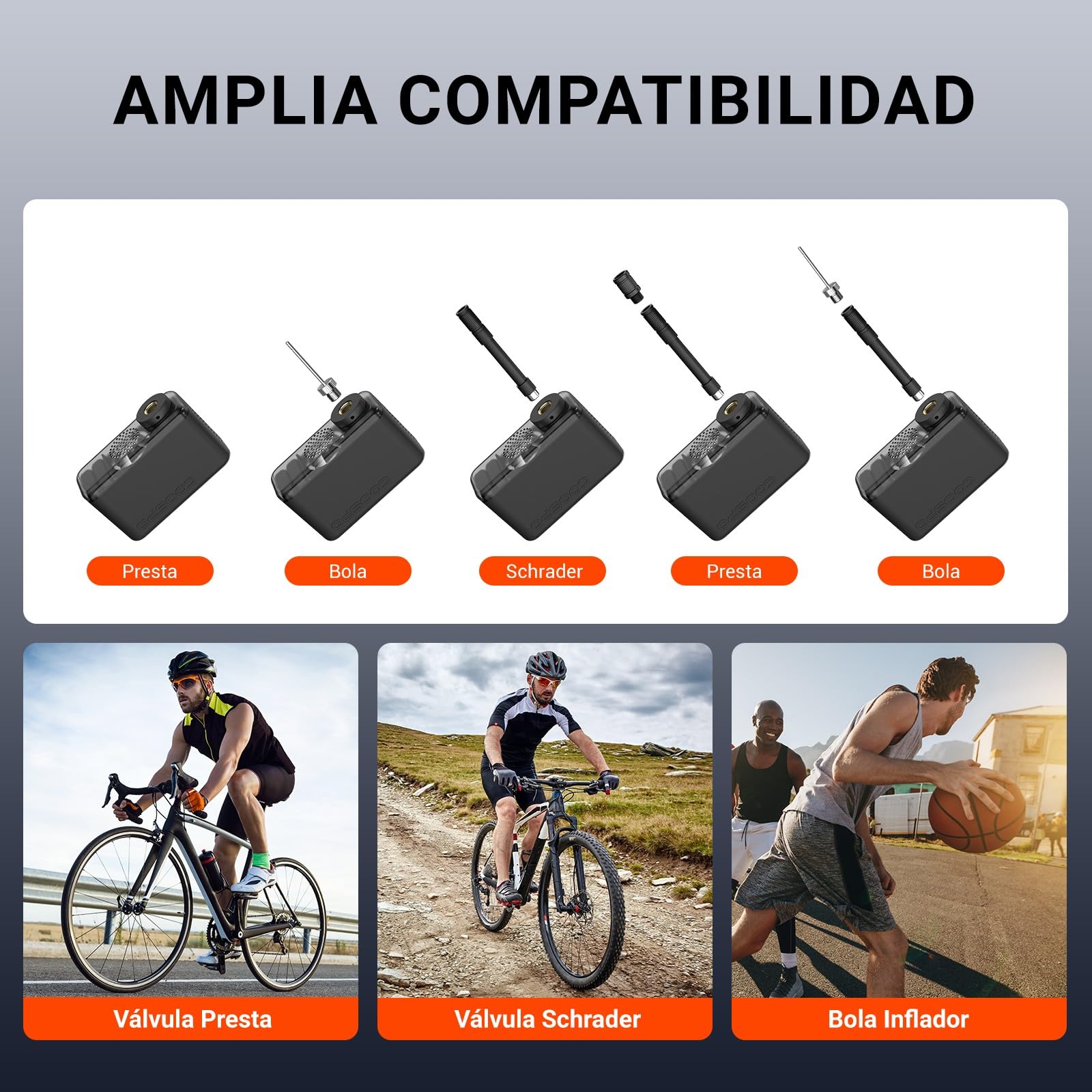 COOSPO X1 Mini Bomba Eléctrica para Bicicleta Max 120PSI Minibomba Eléctrica, Inflado Rápido para Válvula Presta y Schrader, Compacta para Bicicleta E-Bike, Bicicleta de Montaña, Bicicleta de Ciudad